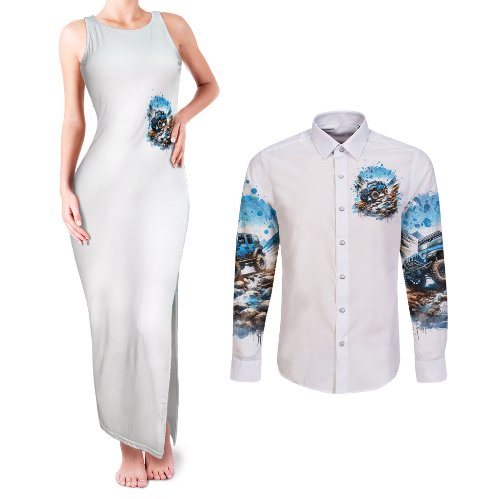 Mountain Jeep Couples Matching Tank Maxi Dress and Long Sleeve Button Shirt Because I'm Too Lazy To Ride A Mountain Bike