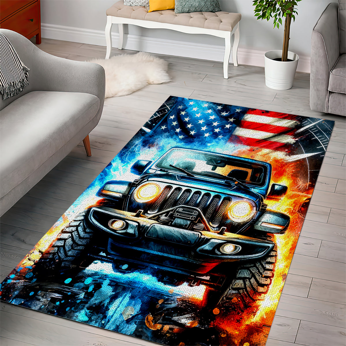 Fire Jeep Area Rug American Jeep Life