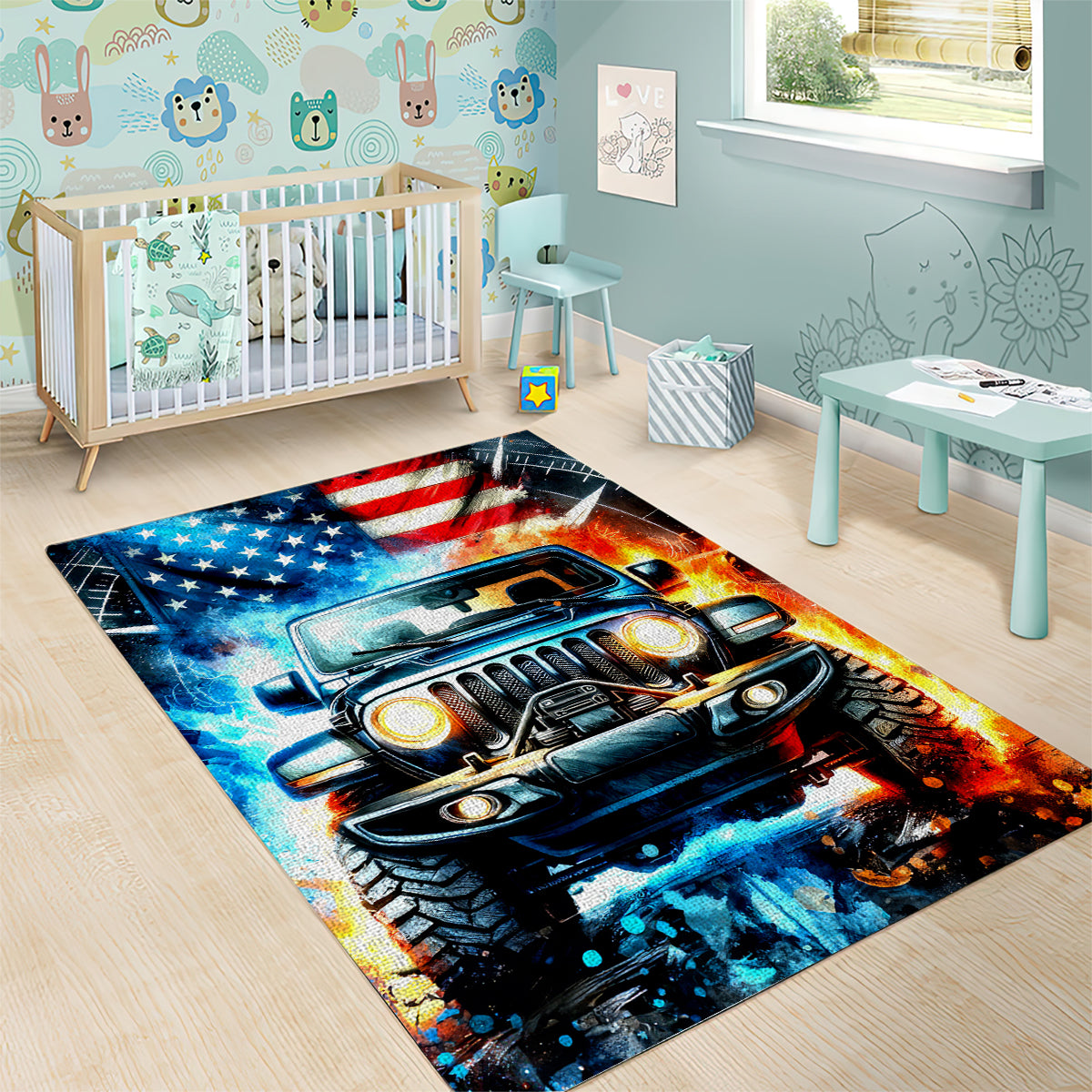 Fire Jeep Area Rug American Jeep Life