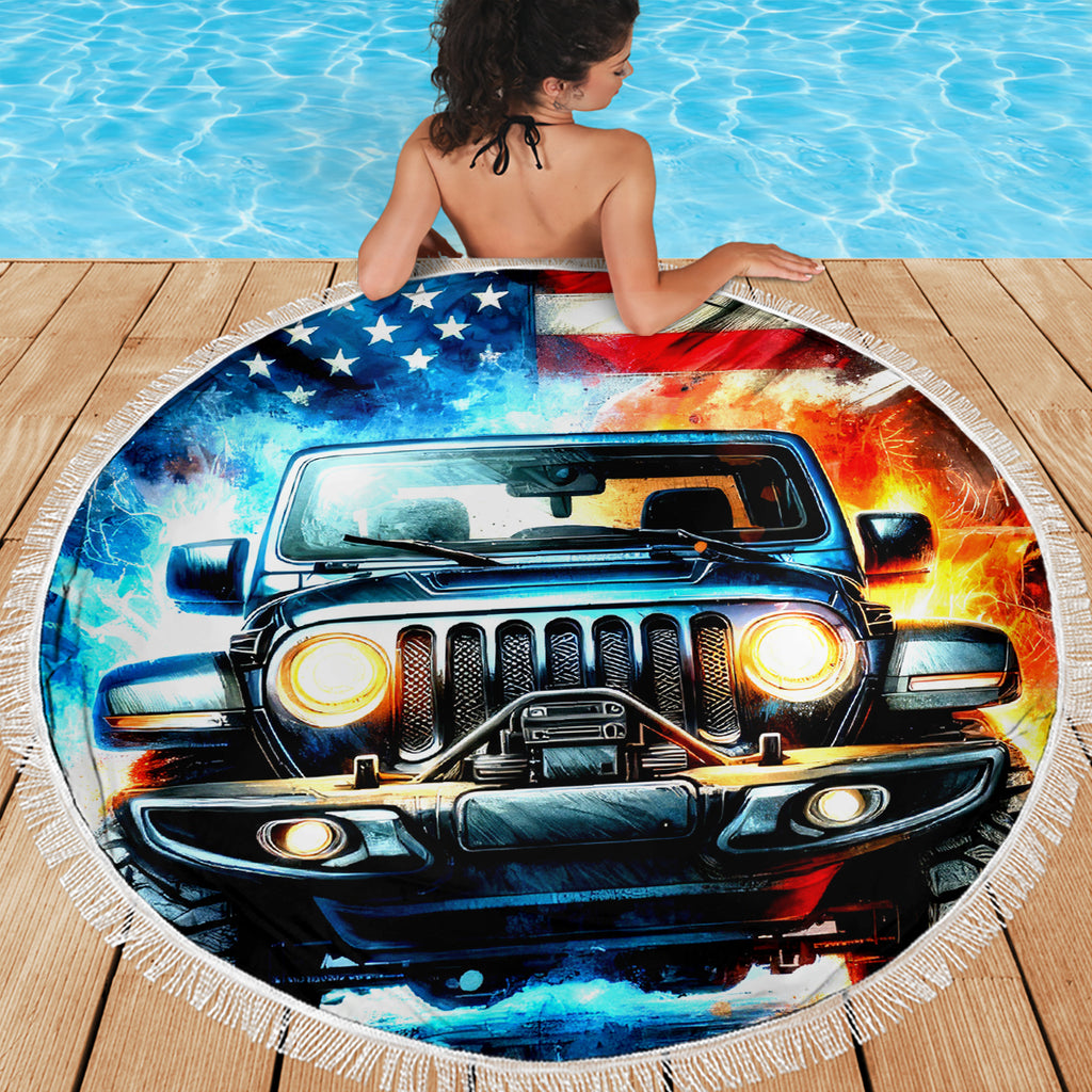 Fire Jeep Beach Blanket American Jeep Life