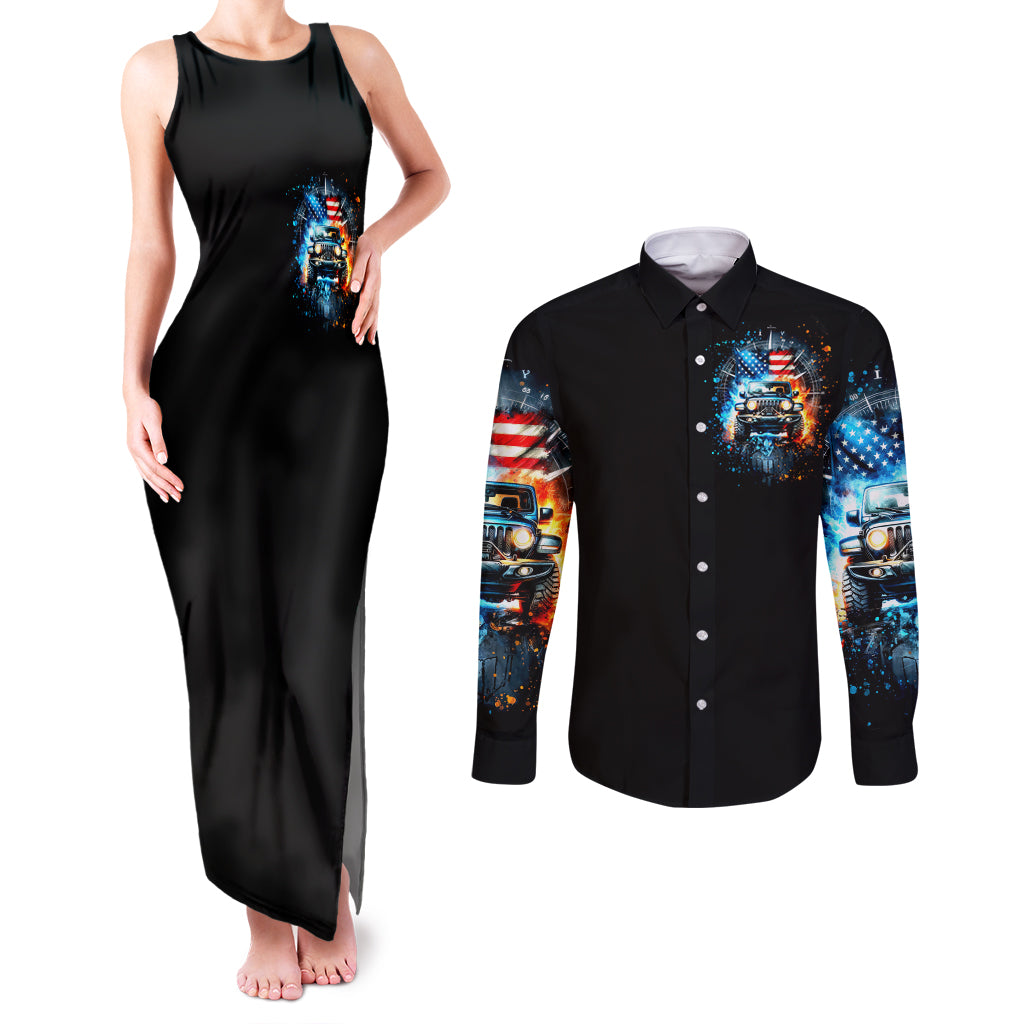 Fire Jeep Couples Matching Tank Maxi Dress and Long Sleeve Button Shirt American Jeep Life