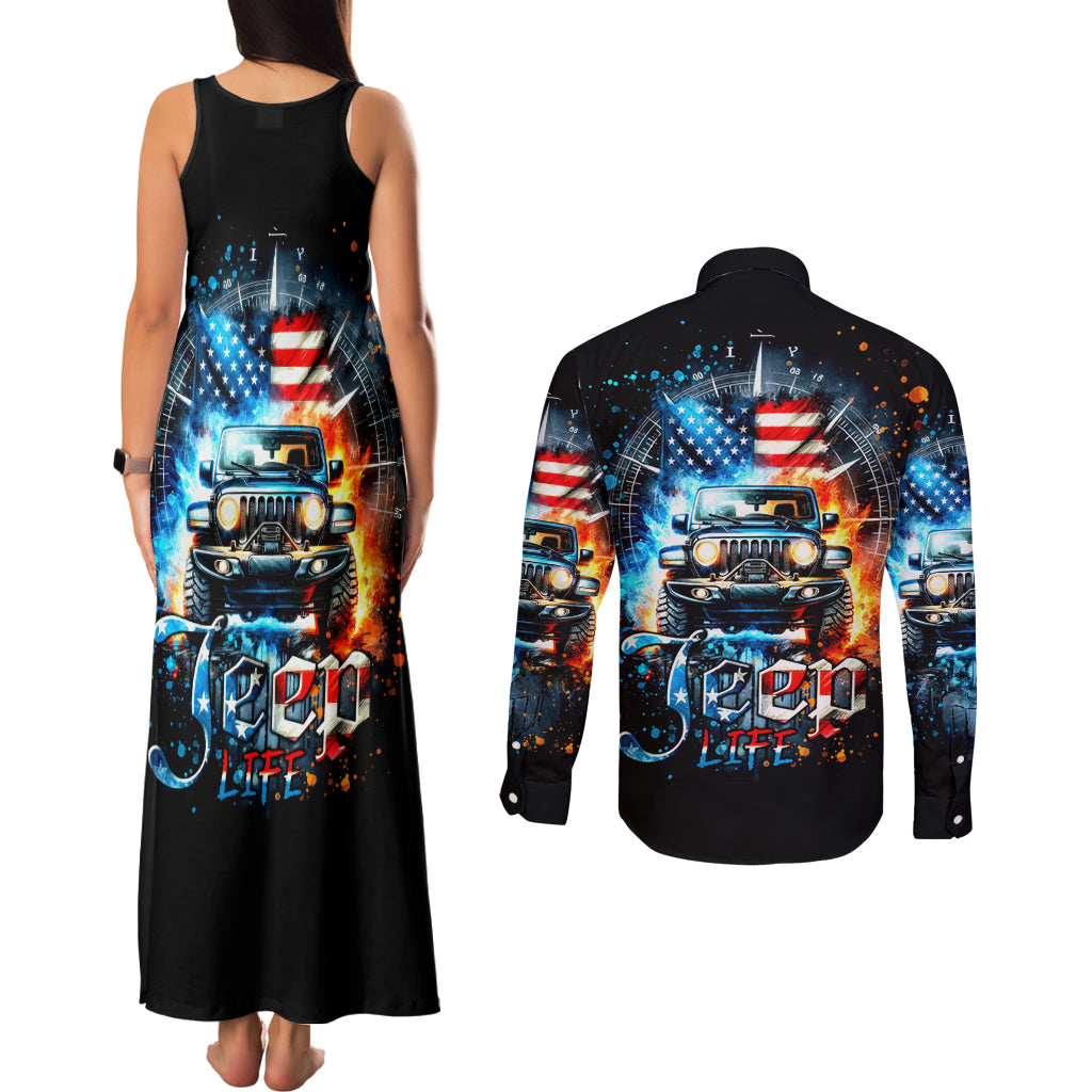 Fire Jeep Couples Matching Tank Maxi Dress and Long Sleeve Button Shirt American Jeep Life