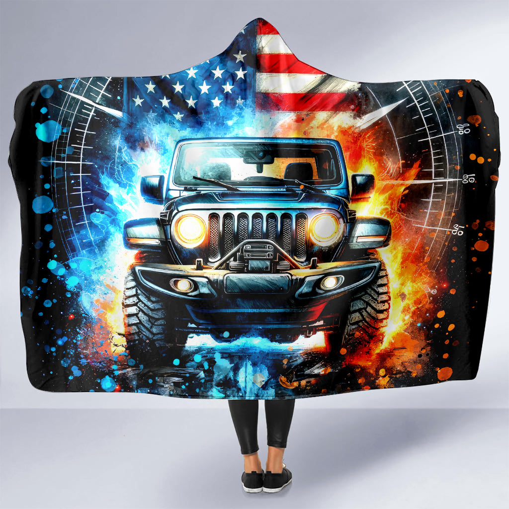 Fire Jeep Hooded Blanket American Jeep Life