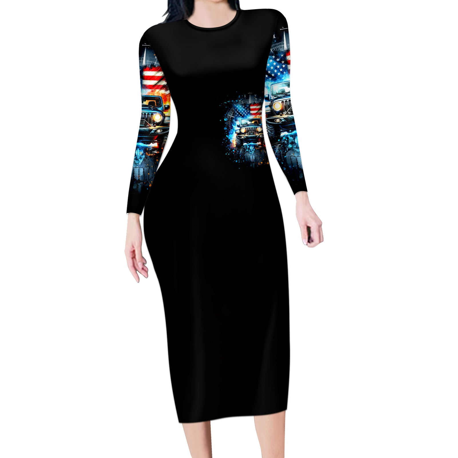 Fire Jeep Long Sleeve Bodycon Dress American Jeep Life