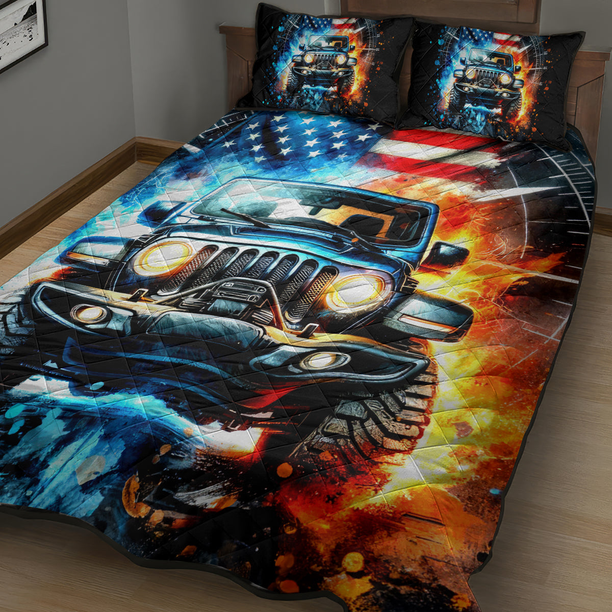 Fire Jeep Quilt Bed Set American Jeep Life