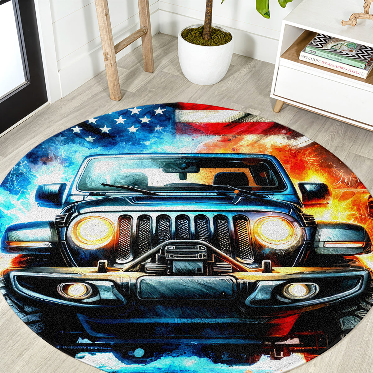 Fire Jeep Round Carpet American Jeep Life