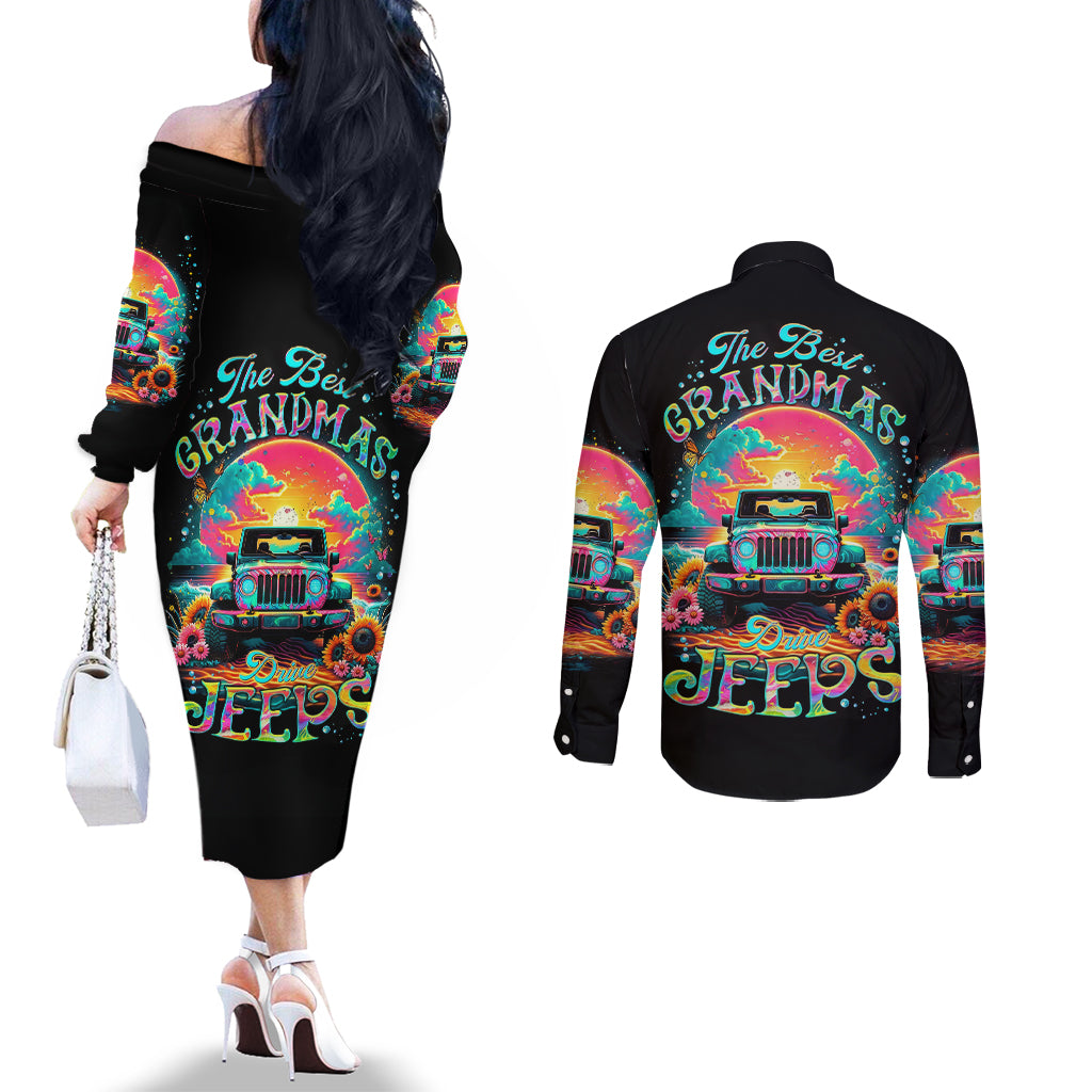 Beach Jeep Couples Matching Off The Shoulder Long Sleeve Dress and Long Sleeve Button Shirt The Best Grandmas Drive Jeeps