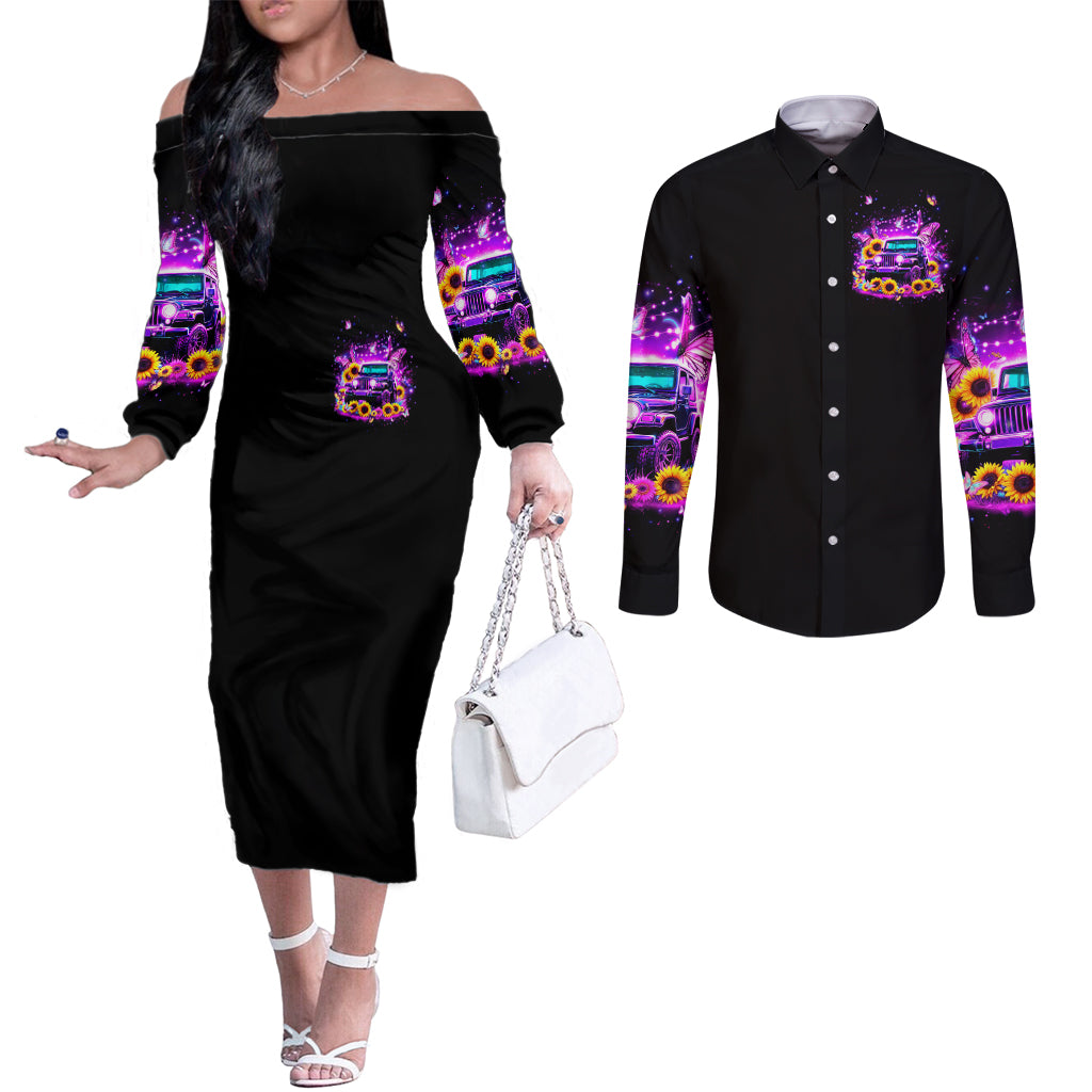 Buffterfly Jeep Couples Matching Off The Shoulder Long Sleeve Dress and Long Sleeve Button Shirt The Best Grandmas Drive Jeeps