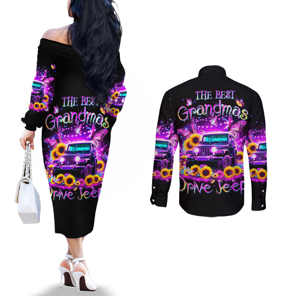Buffterfly Jeep Couples Matching Off The Shoulder Long Sleeve Dress and Long Sleeve Button Shirt The Best Grandmas Drive Jeeps