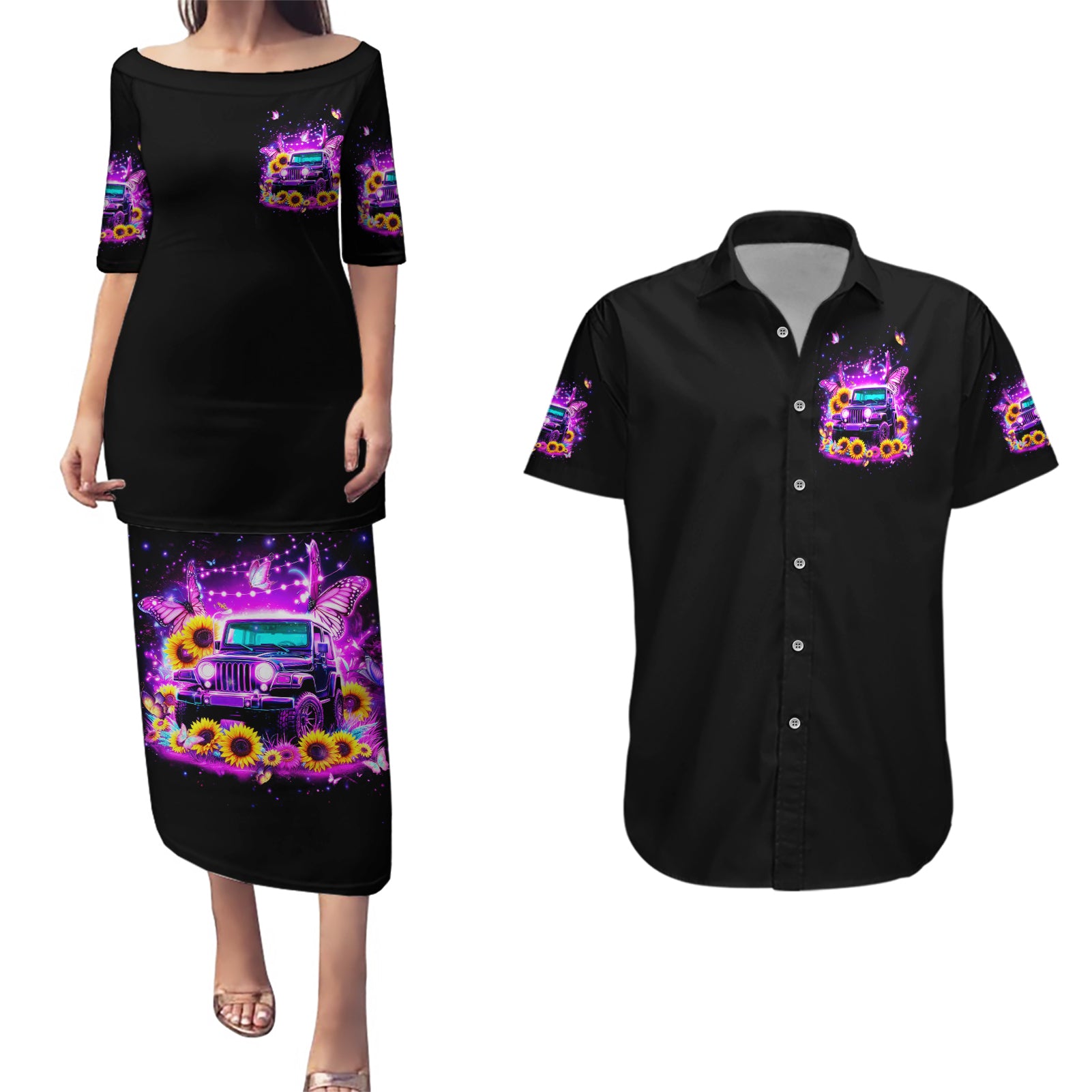 Buffterfly Jeep Couples Matching Puletasi and Hawaiian Shirt The Best Grandmas Drive Jeeps