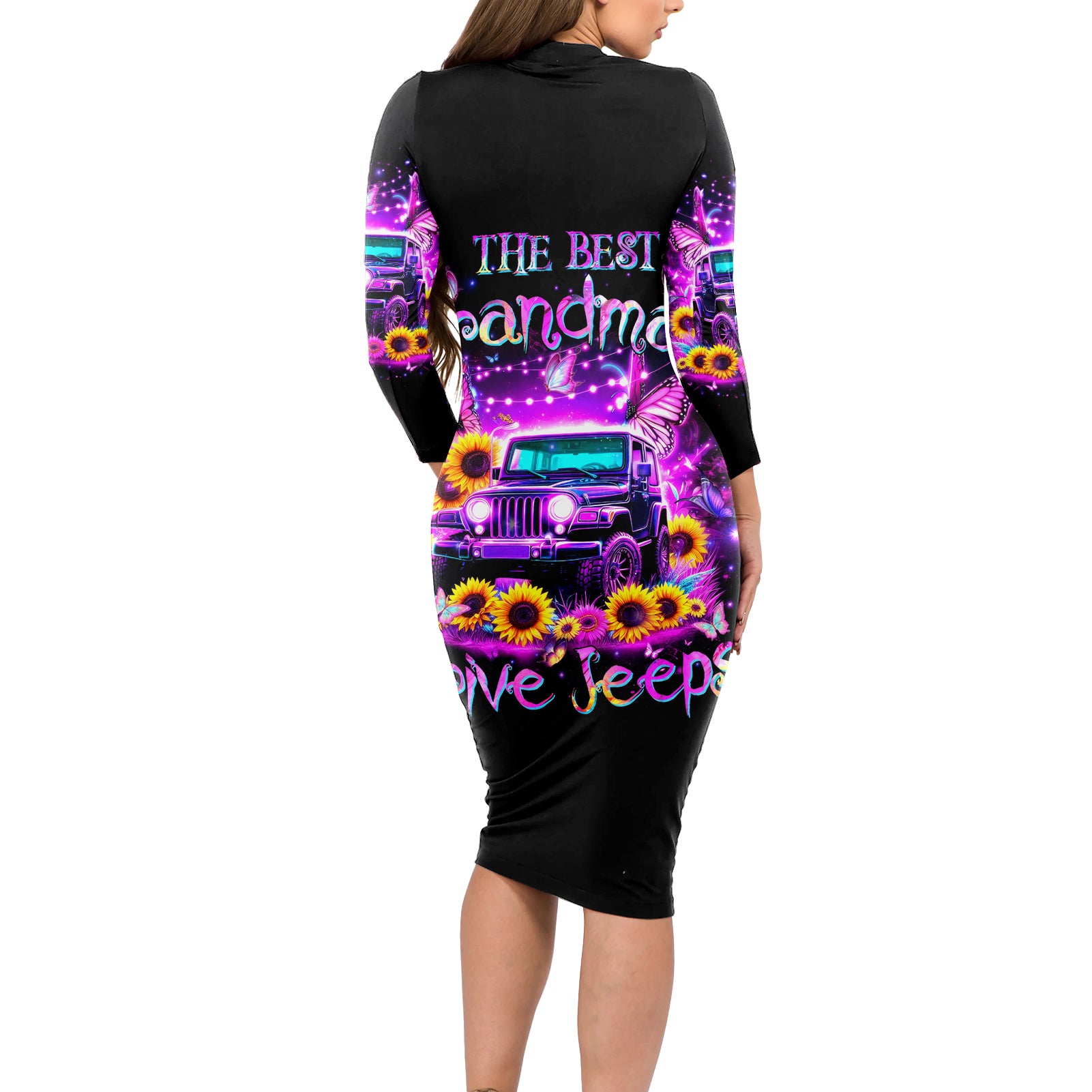 Buffterfly Jeep Long Sleeve Bodycon Dress The Best Grandmas Drive Jeeps