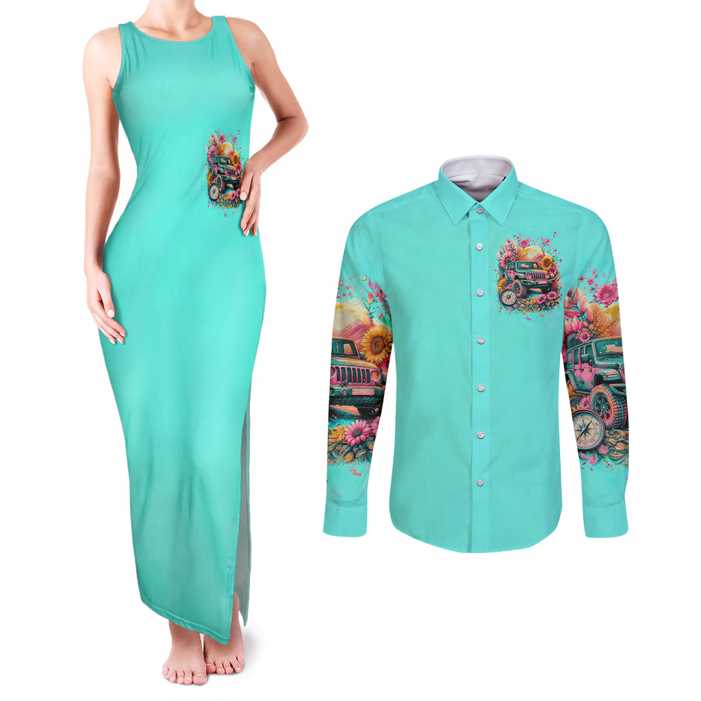 Flower Jeep Couples Matching Tank Maxi Dress and Long Sleeve Button Shirt The Best Moms Drive Jeeps