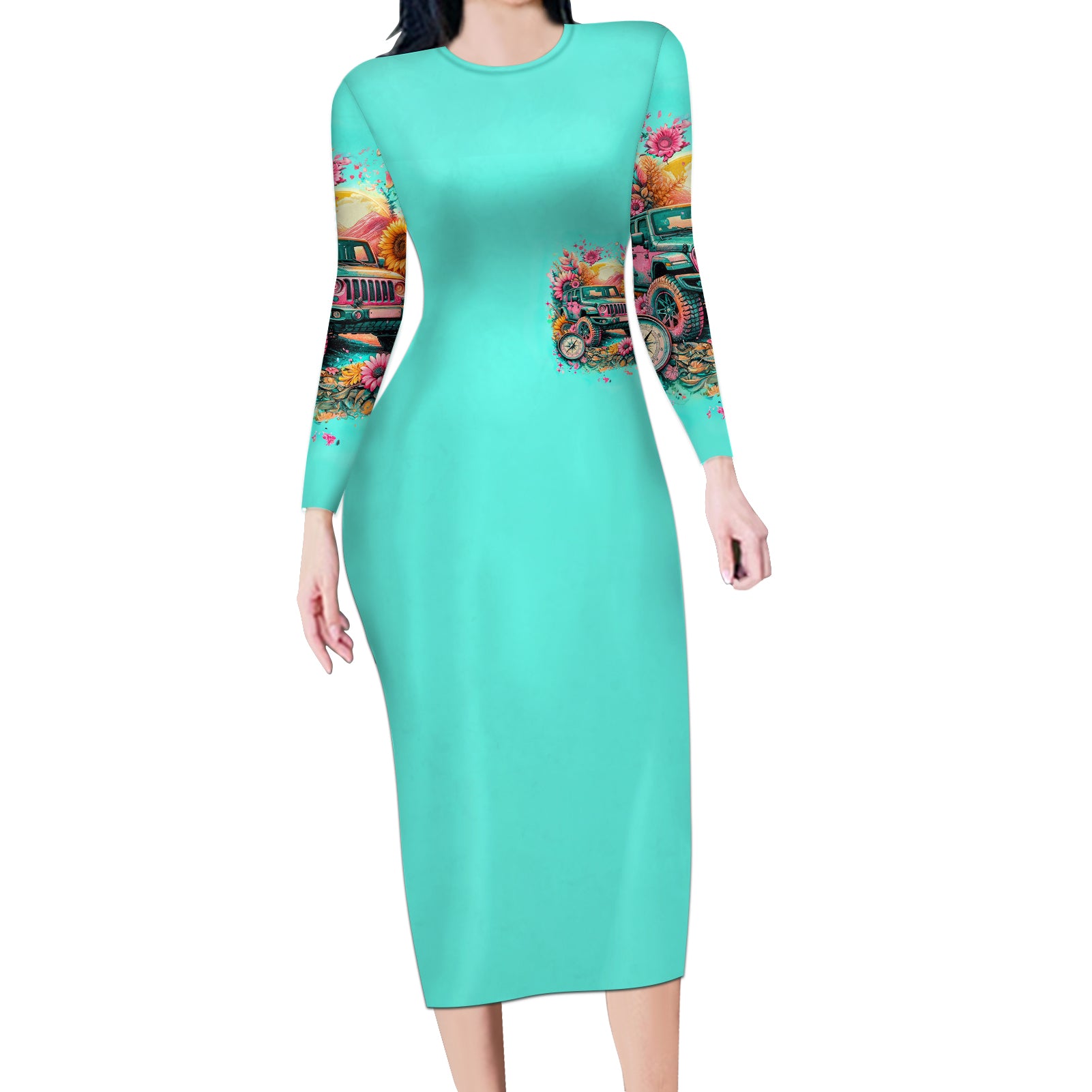 Flower Jeep Long Sleeve Bodycon Dress The Best Moms Drive Jeeps
