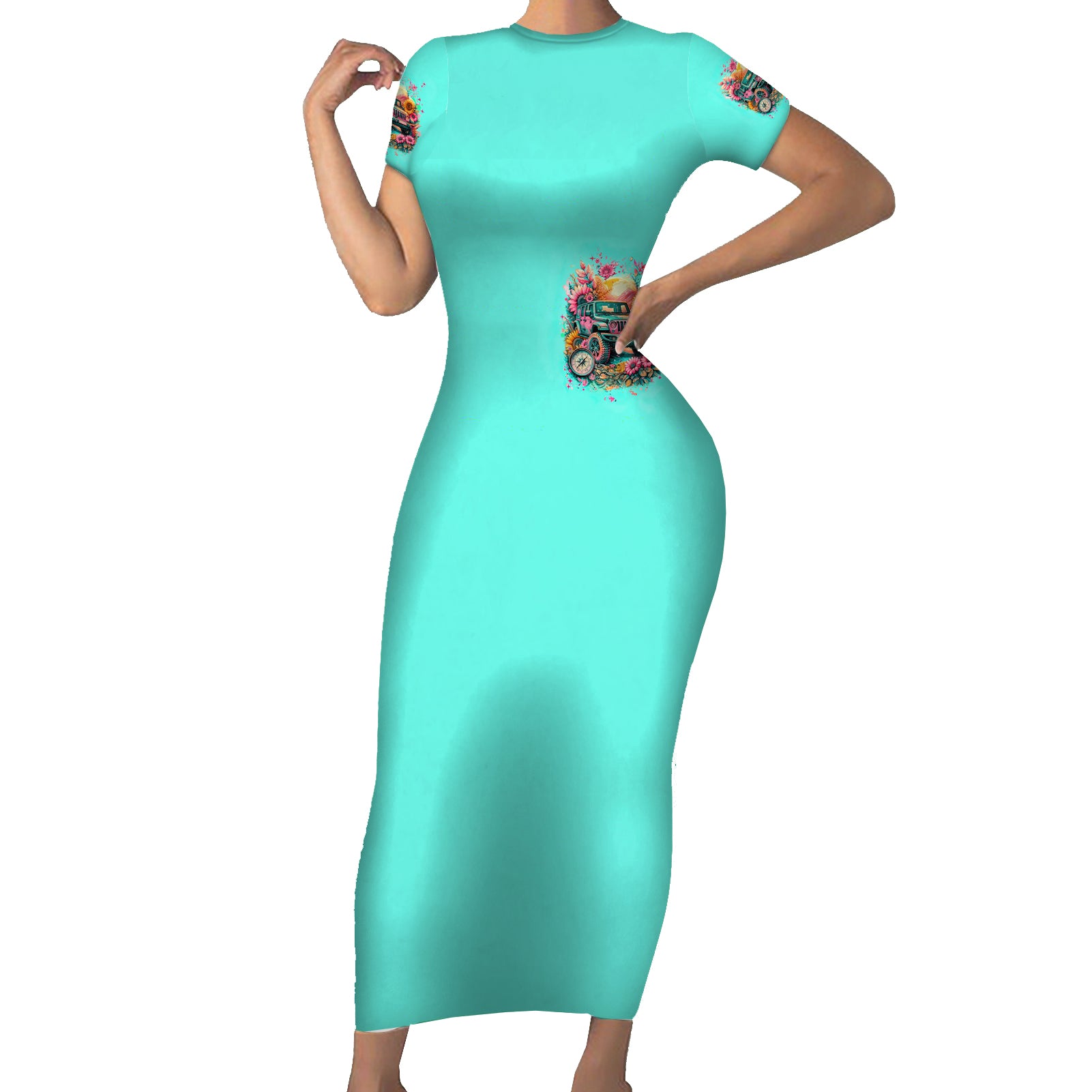 Flower Jeep Short Sleeve Bodycon Dress The Best Moms Drive Jeeps