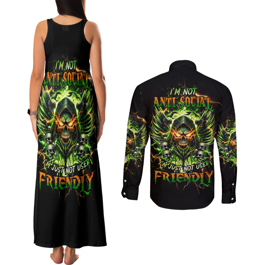 Doule Skull Couples Matching Tank Maxi Dress and Long Sleeve Button Shirt Angel To Some Demon To Most