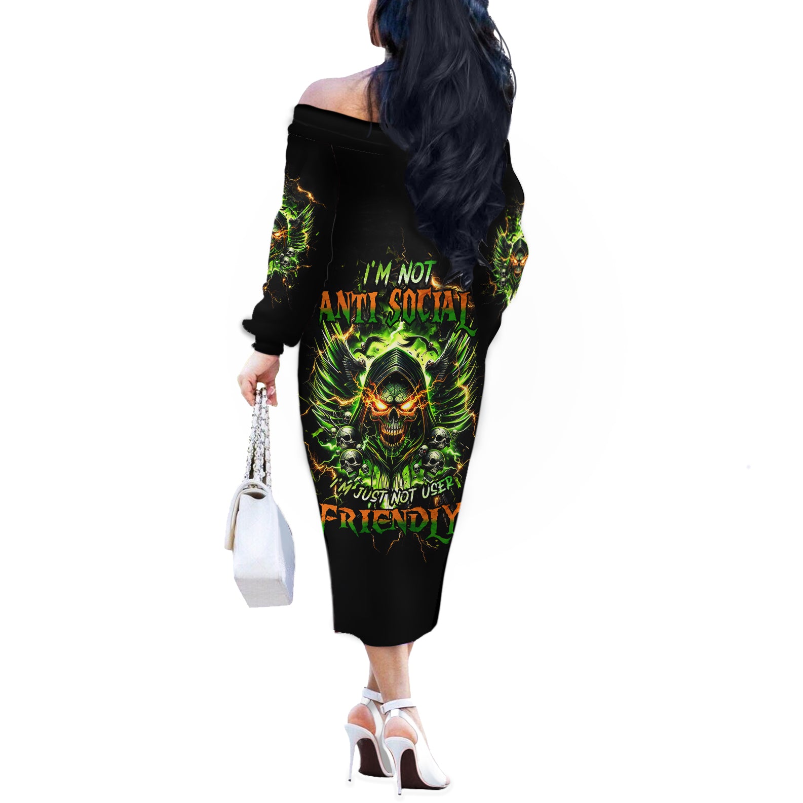 Doule Skull Off The Shoulder Long Sleeve Dress Angel To Some Demon To Most