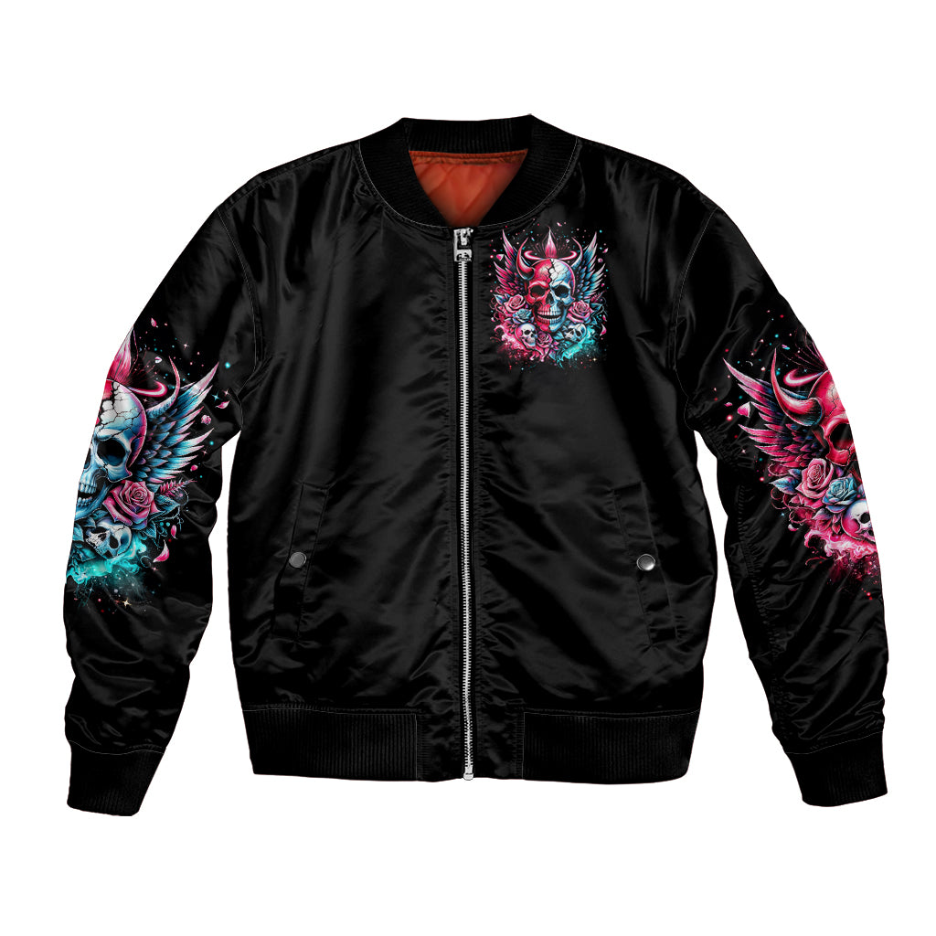 Couple Skull Bomber Jacket She Was And Angel Craving Chaos Demon Seeking Peace