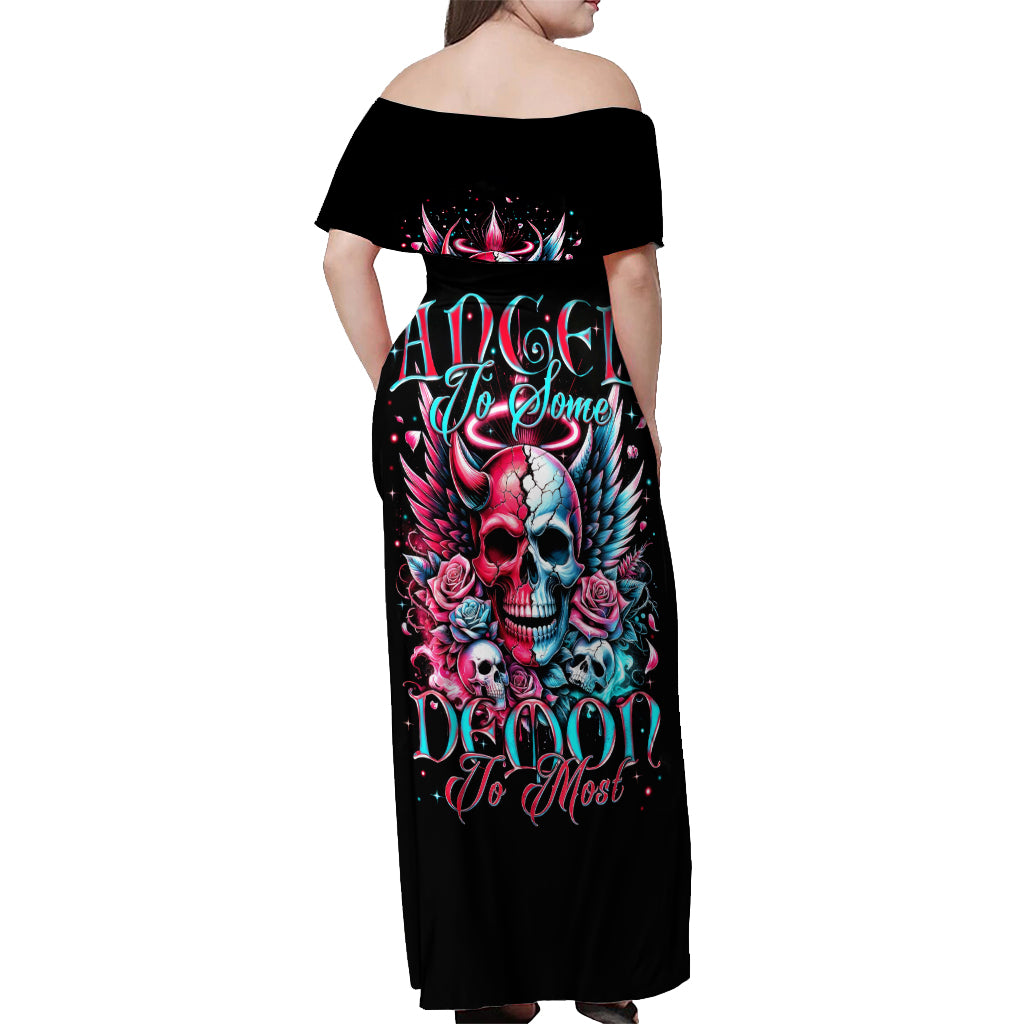 Couple Skull Off Shoulder Maxi Dress She Was And Angel Craving Chaos Demon Seeking Peace
