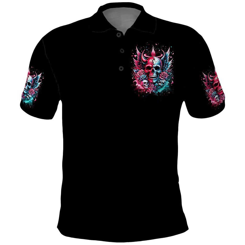 Couple Skull Polo Shirt She Was And Angel Craving Chaos Demon Seeking Peace