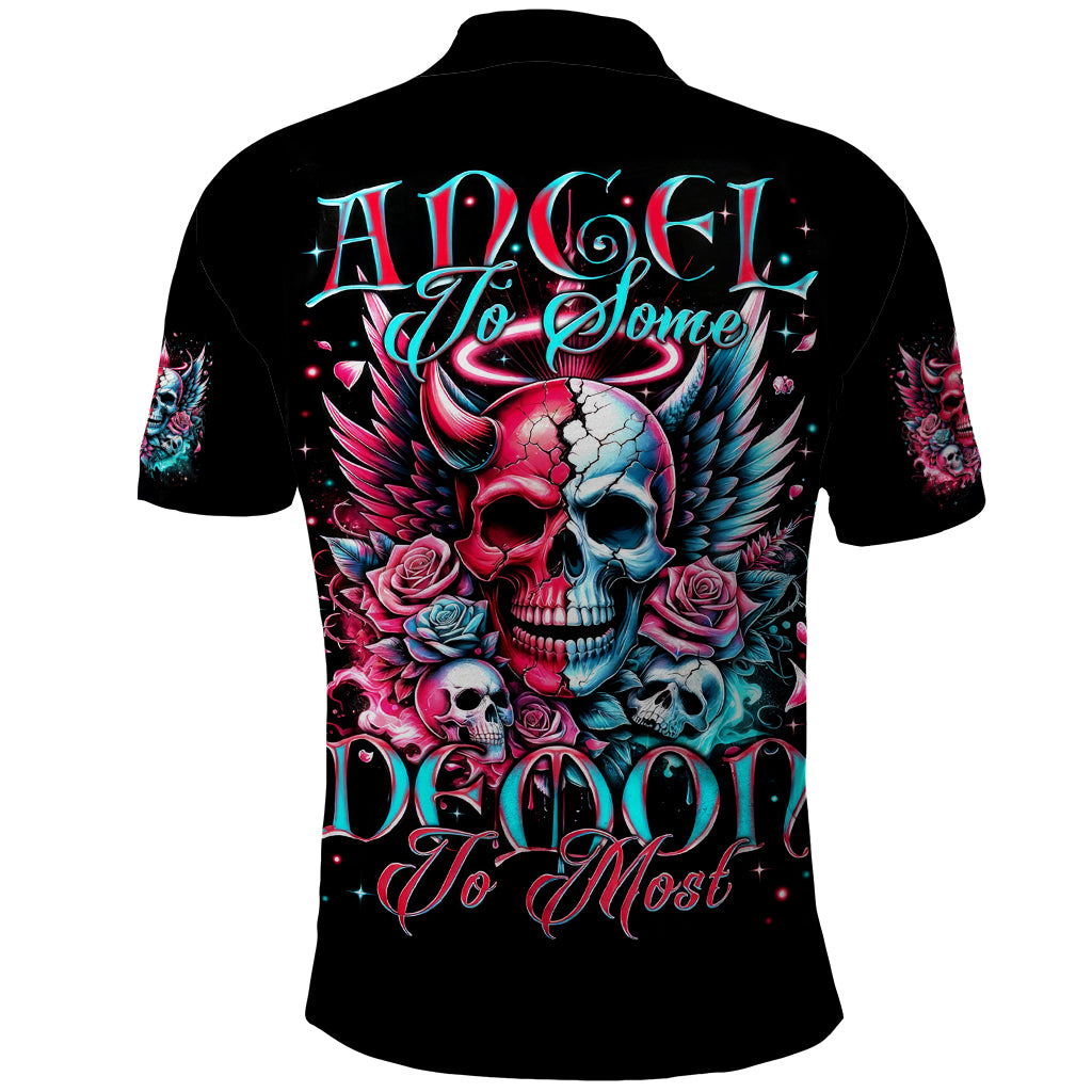 Couple Skull Polo Shirt She Was And Angel Craving Chaos Demon Seeking Peace