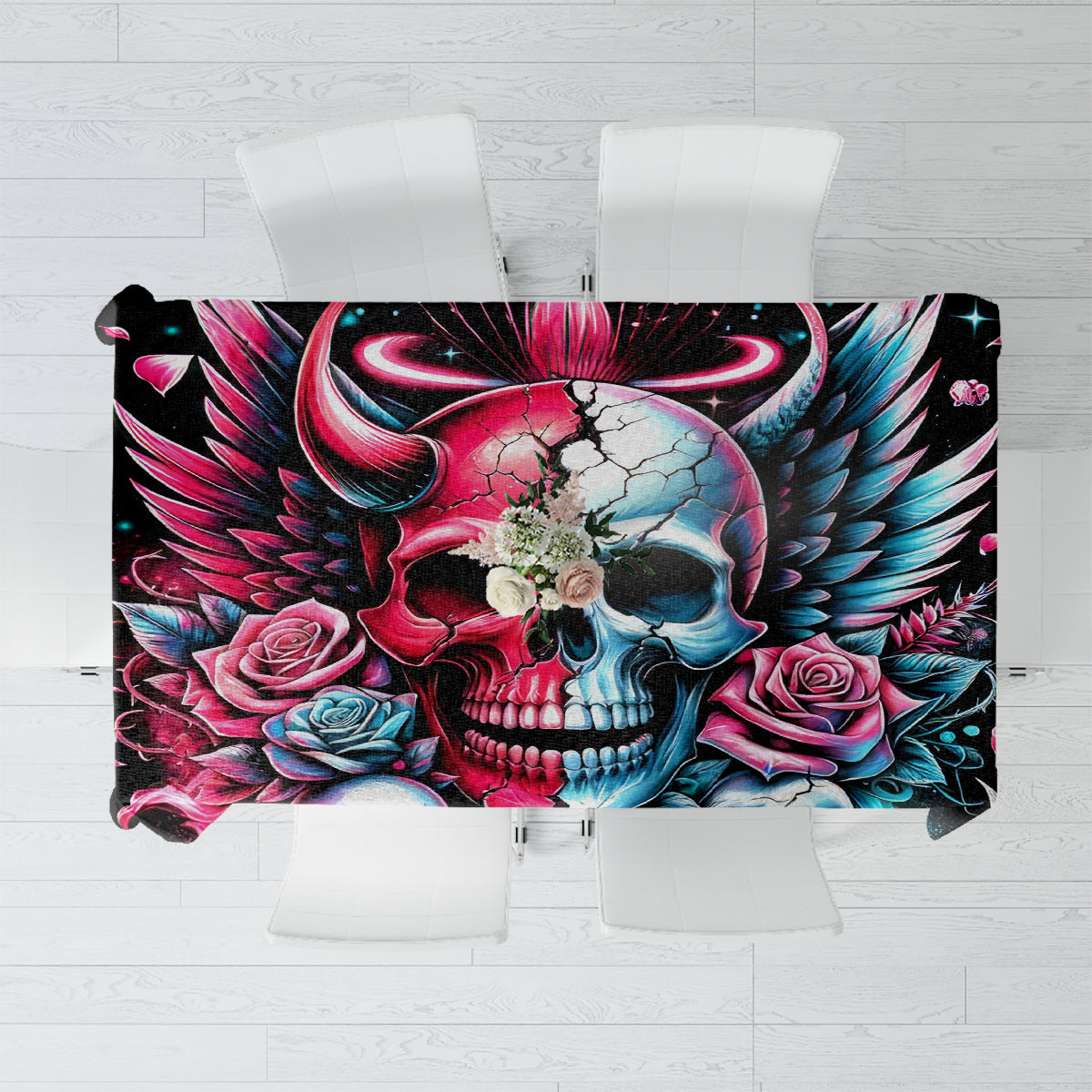 Couple Skull Tablecloth She Was And Angel Craving Chaos Demon Seeking Peace