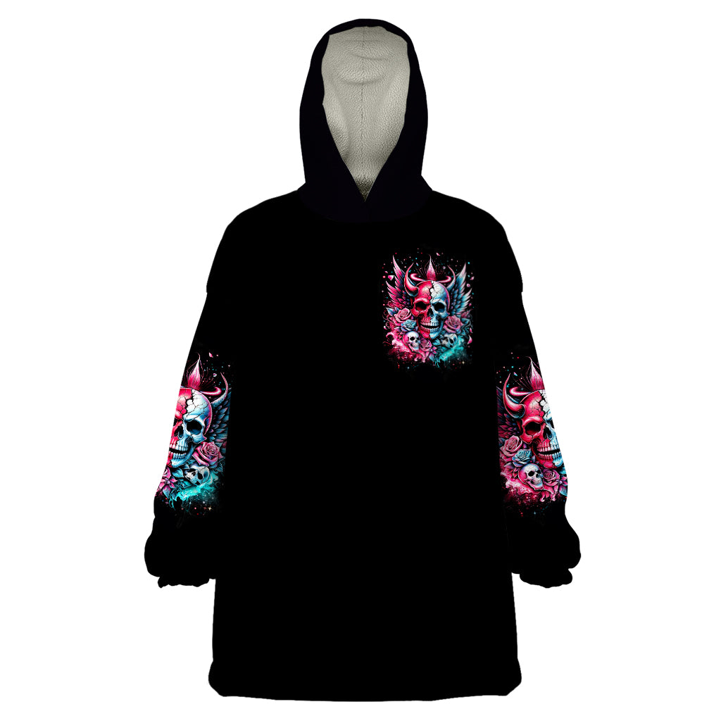 Couple Skull Wearable Blanket Hoodie She Was And Angel Craving Chaos Demon Seeking Peace