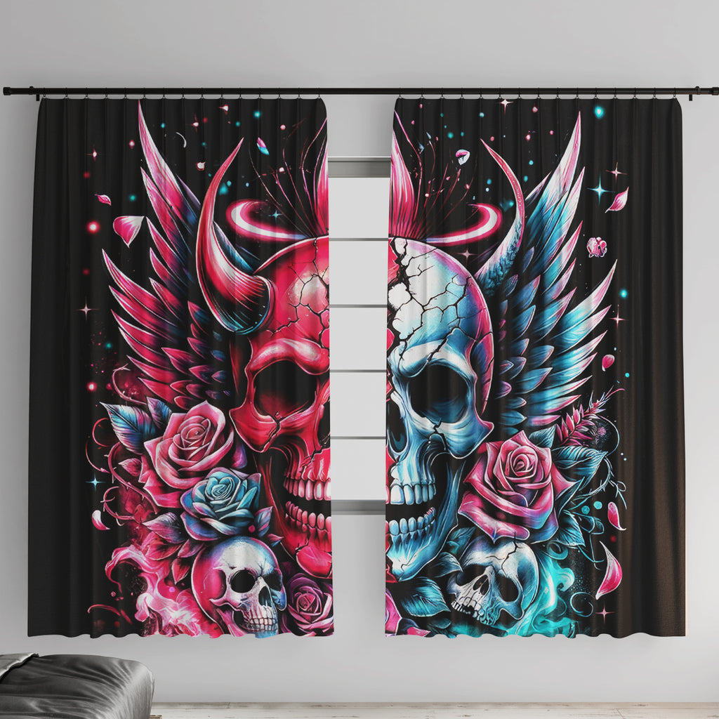 Couple Skull Window Curtain She Was And Angel Craving Chaos Demon Seeking Peace