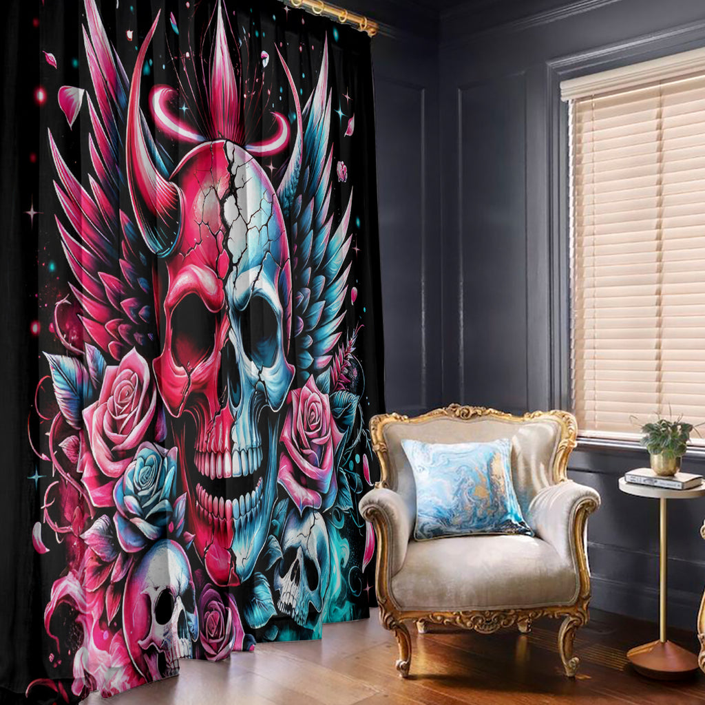 Couple Skull Window Curtain She Was And Angel Craving Chaos Demon Seeking Peace
