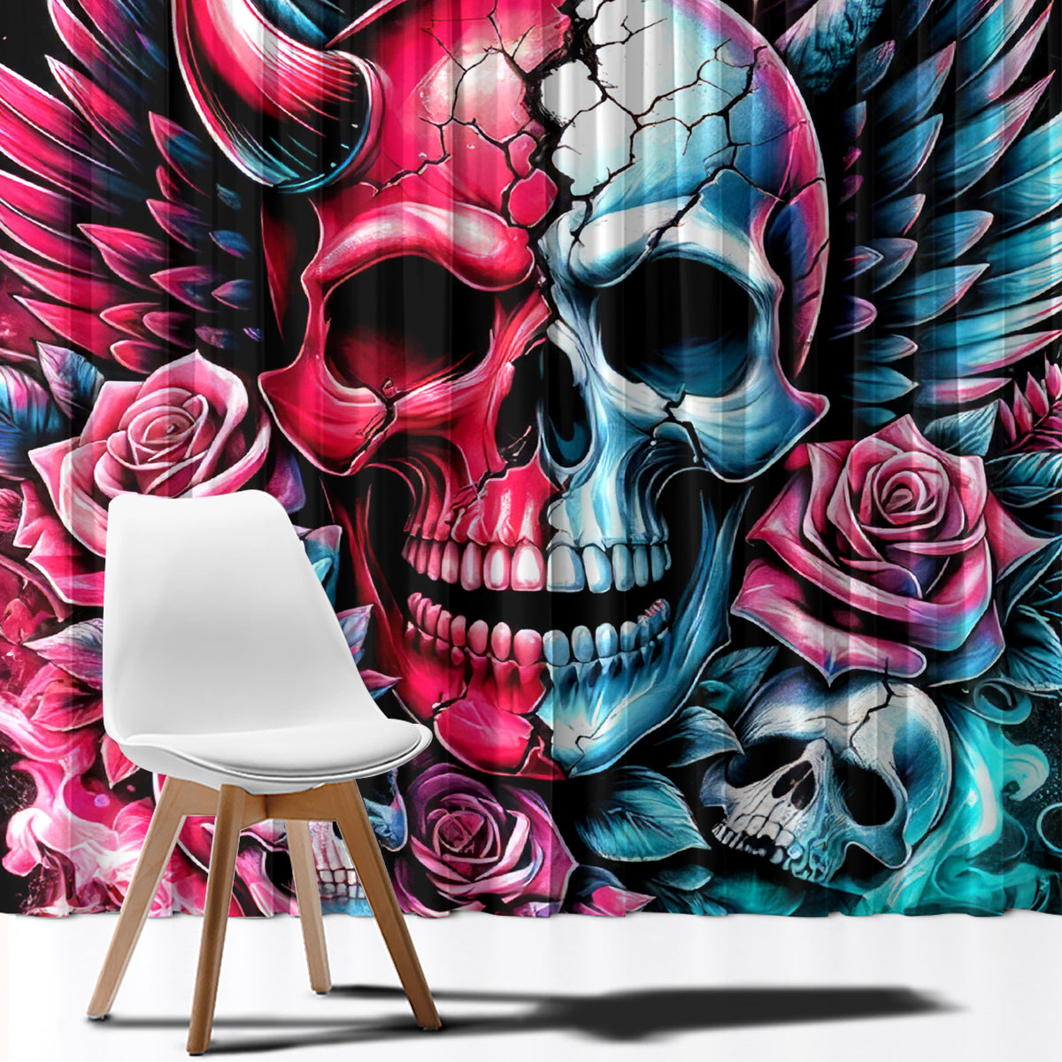 Couple Skull Window Curtain She Was And Angel Craving Chaos Demon Seeking Peace