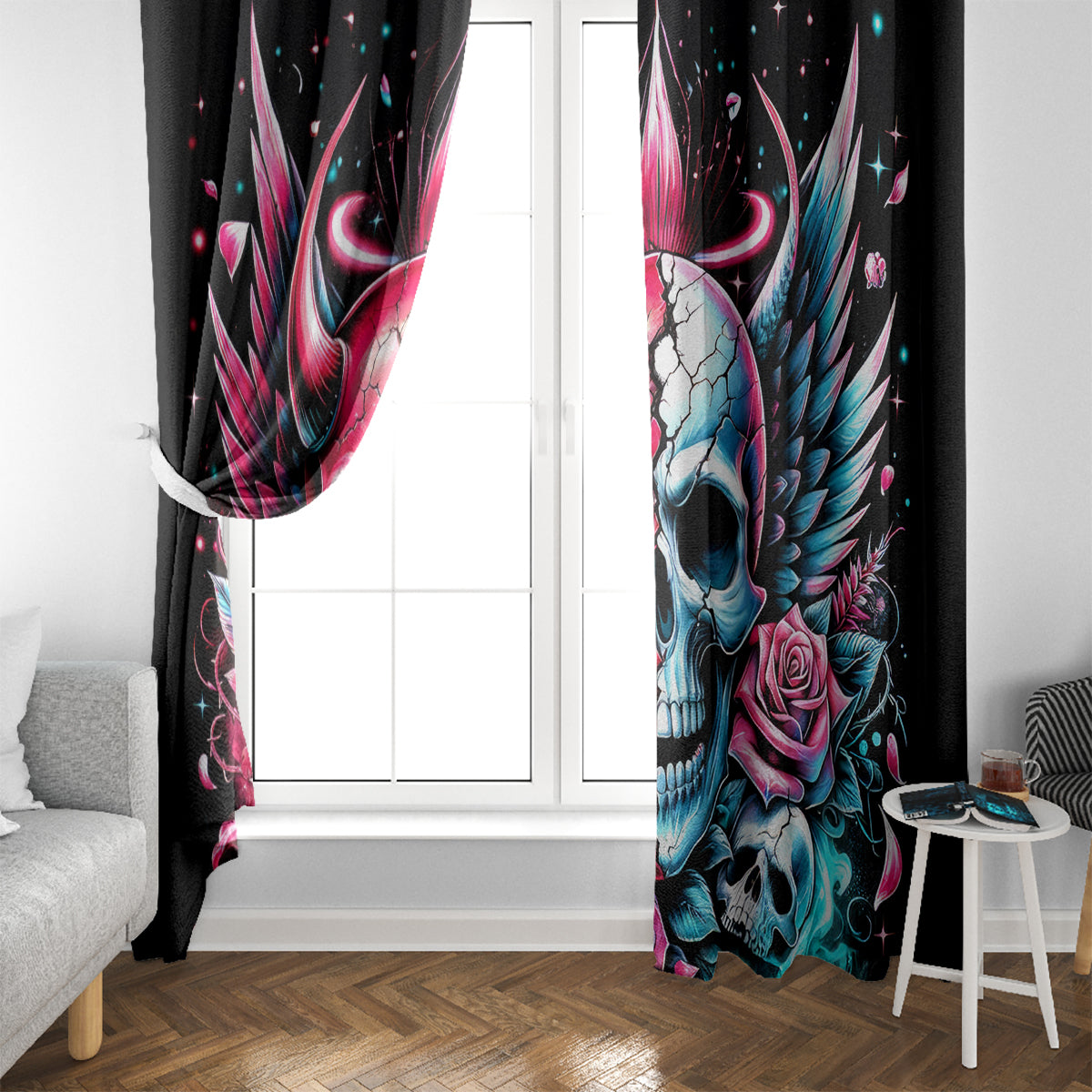 Couple Skull Window Curtain She Was And Angel Craving Chaos Demon Seeking Peace