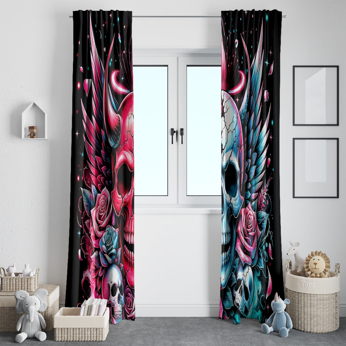 Couple Skull Window Curtain She Was And Angel Craving Chaos Demon Seeking Peace