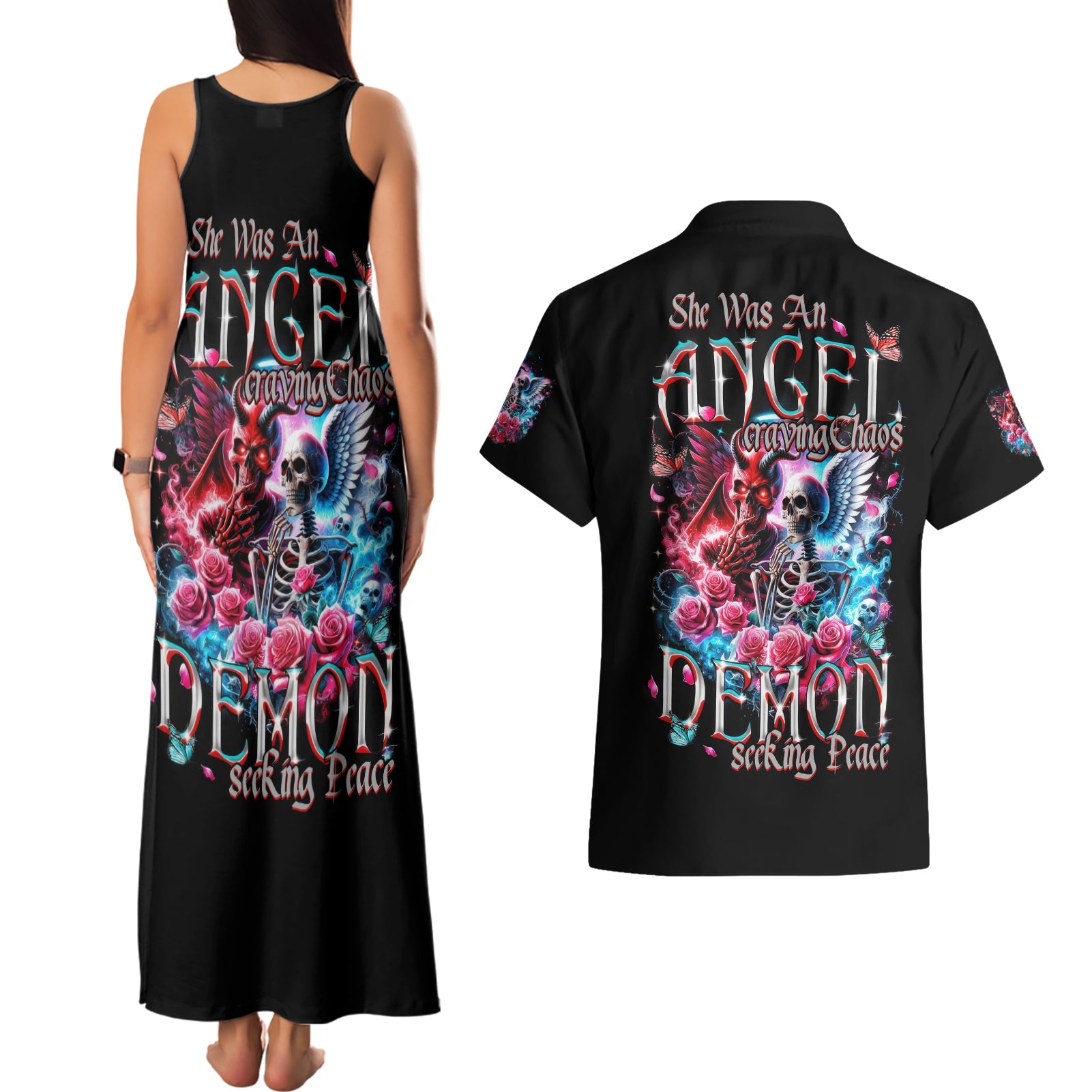 Flame Skull Couples Matching Tank Maxi Dress and Hawaiian Shirt I'm Not Anti Social I'm Just Not User Friendly