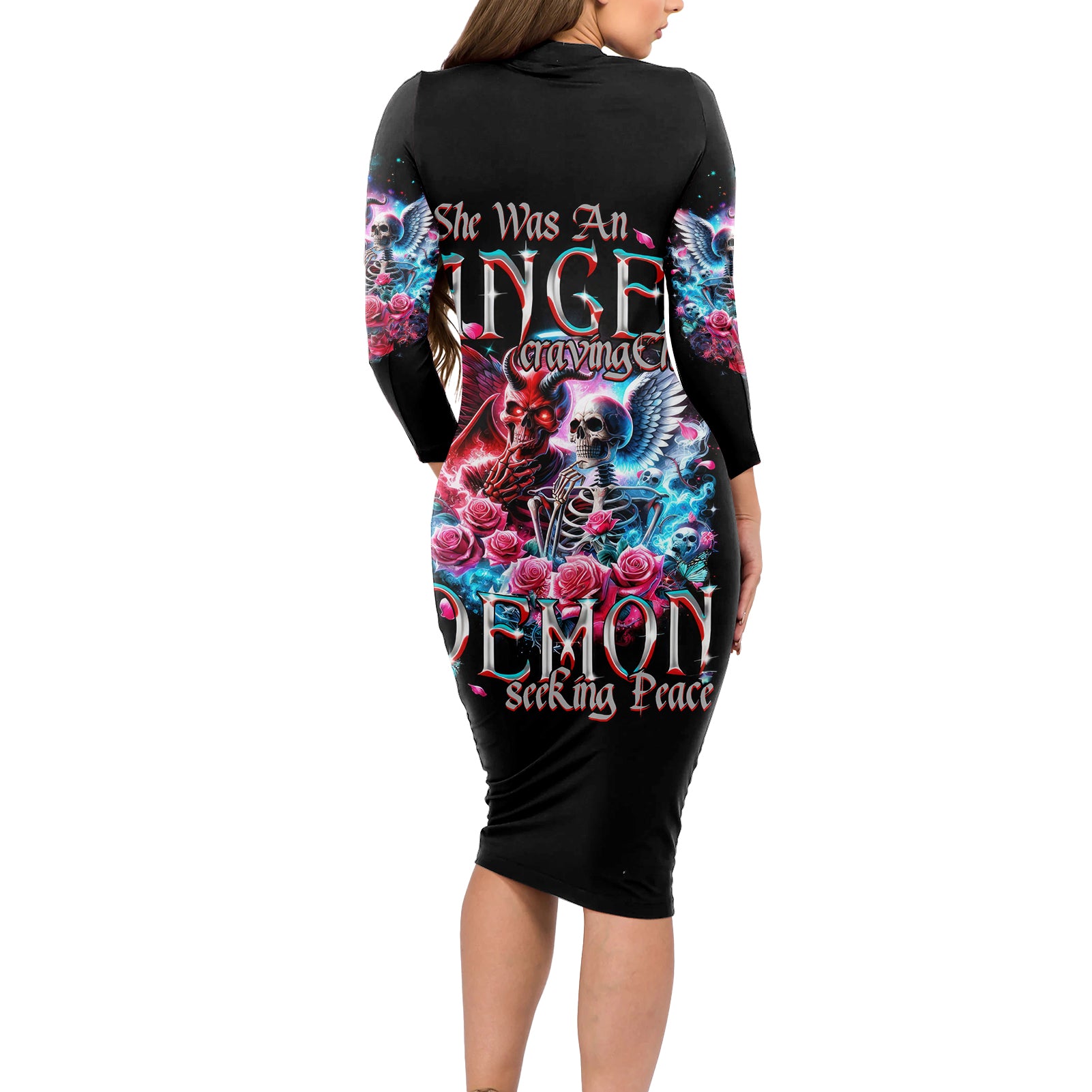 Flame Skull Long Sleeve Bodycon Dress I'm Not Anti Social I'm Just Not User Friendly