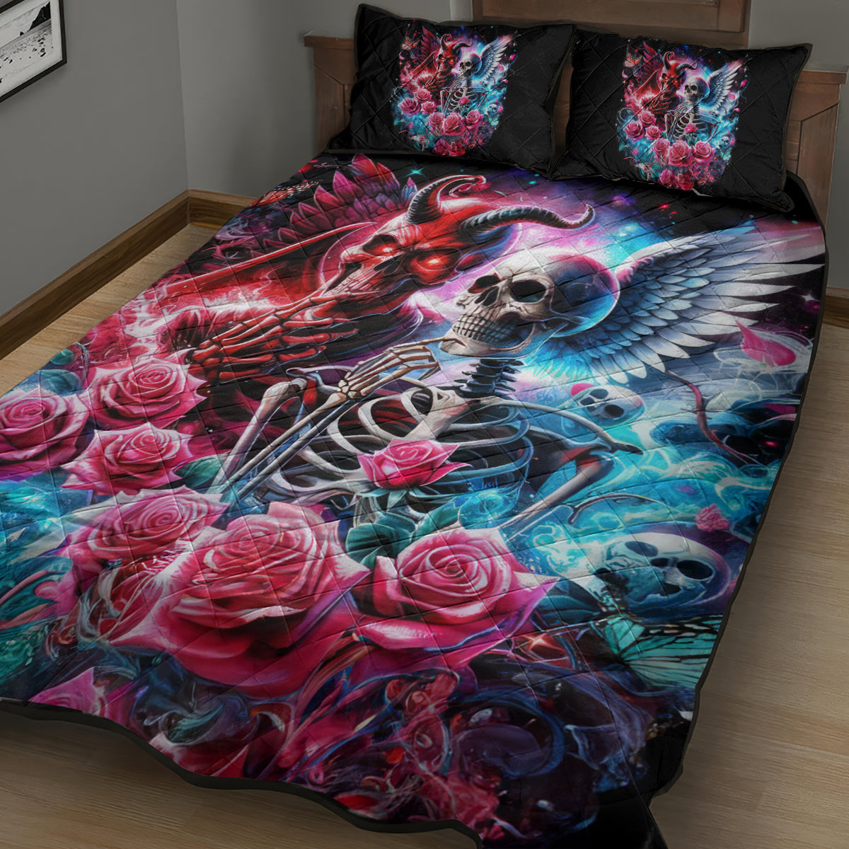 Flame Skull Quilt Bed Set I'm Not Anti Social I'm Just Not User Friendly