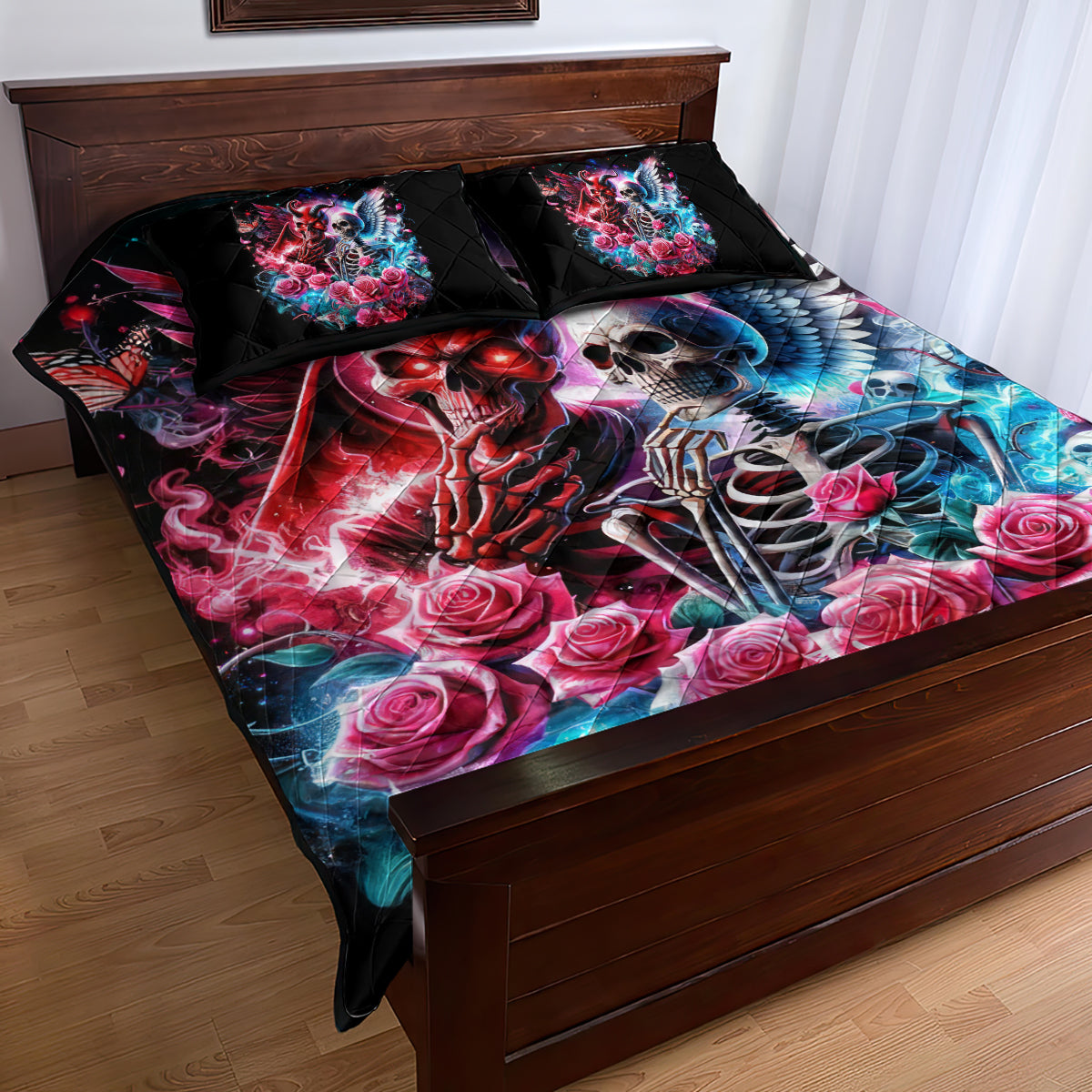 Flame Skull Quilt Bed Set I'm Not Anti Social I'm Just Not User Friendly