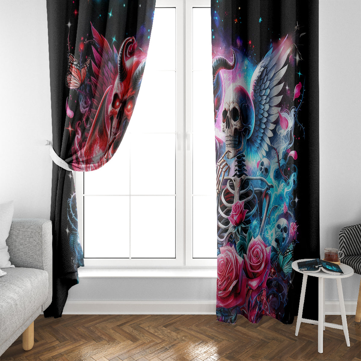 Flame Skull Window Curtain I'm Not Anti Social I'm Just Not User Friendly