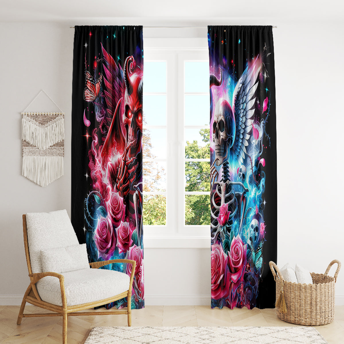 Flame Skull Window Curtain I'm Not Anti Social I'm Just Not User Friendly