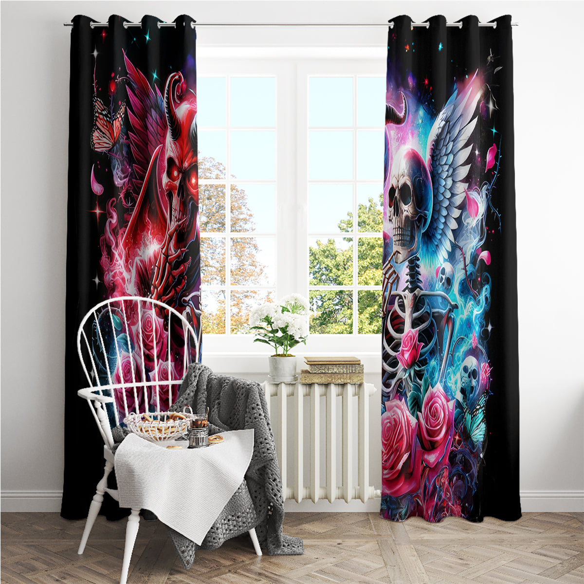 Flame Skull Window Curtain I'm Not Anti Social I'm Just Not User Friendly