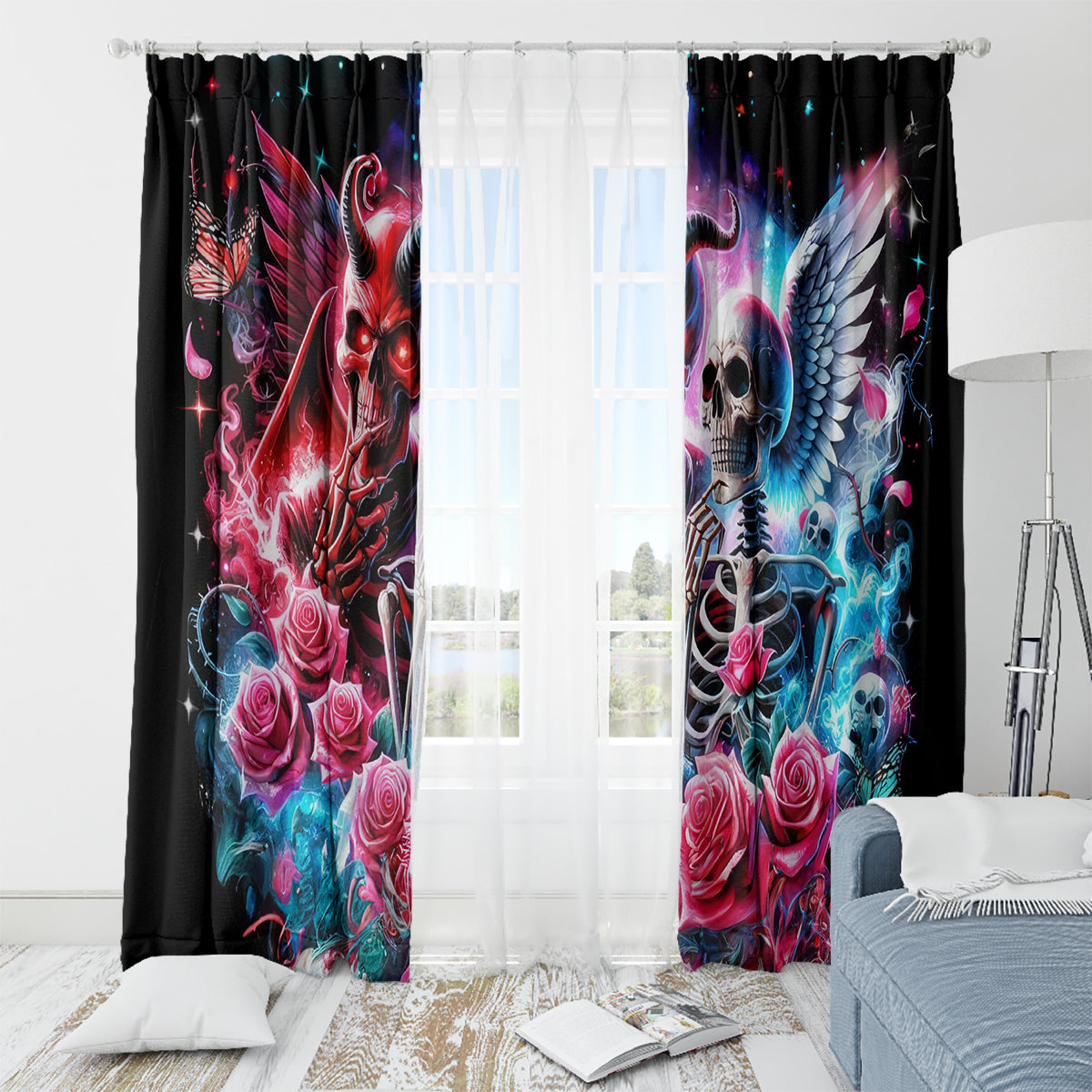Flame Skull Window Curtain I'm Not Anti Social I'm Just Not User Friendly