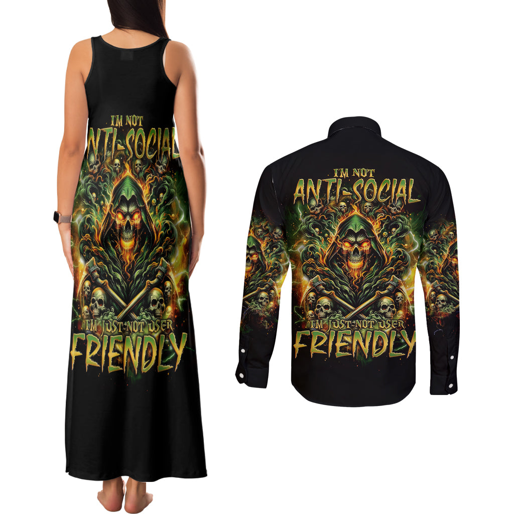Rose Skull Couples Matching Tank Maxi Dress and Long Sleeve Button Shirt Don't Try Figure Me out