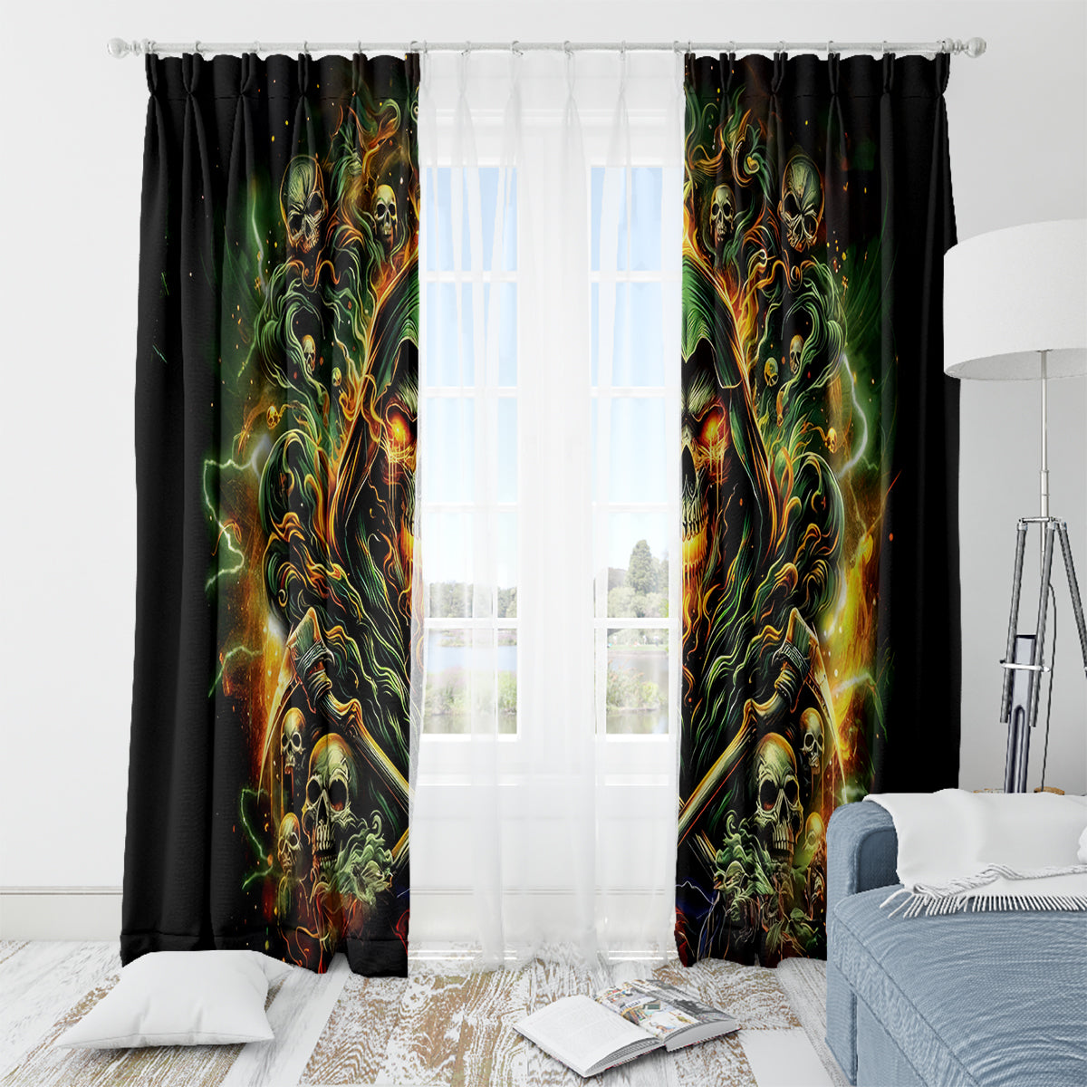 Rose Skull Window Curtain Don't Try Figure Me out