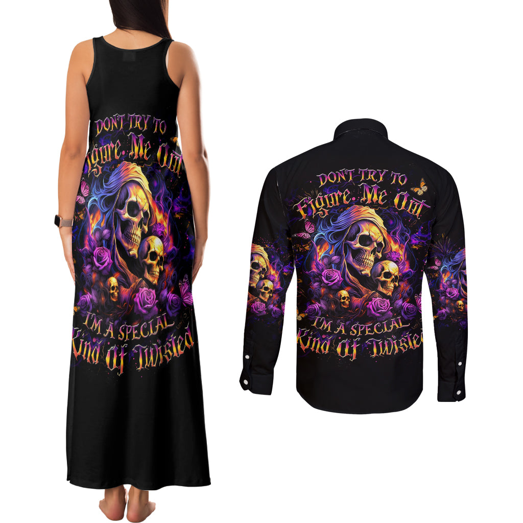Irish Skull Couples Matching Tank Maxi Dress and Long Sleeve Button Shirt Good Girl Drinve Wine, Badass Girl Chug Beer