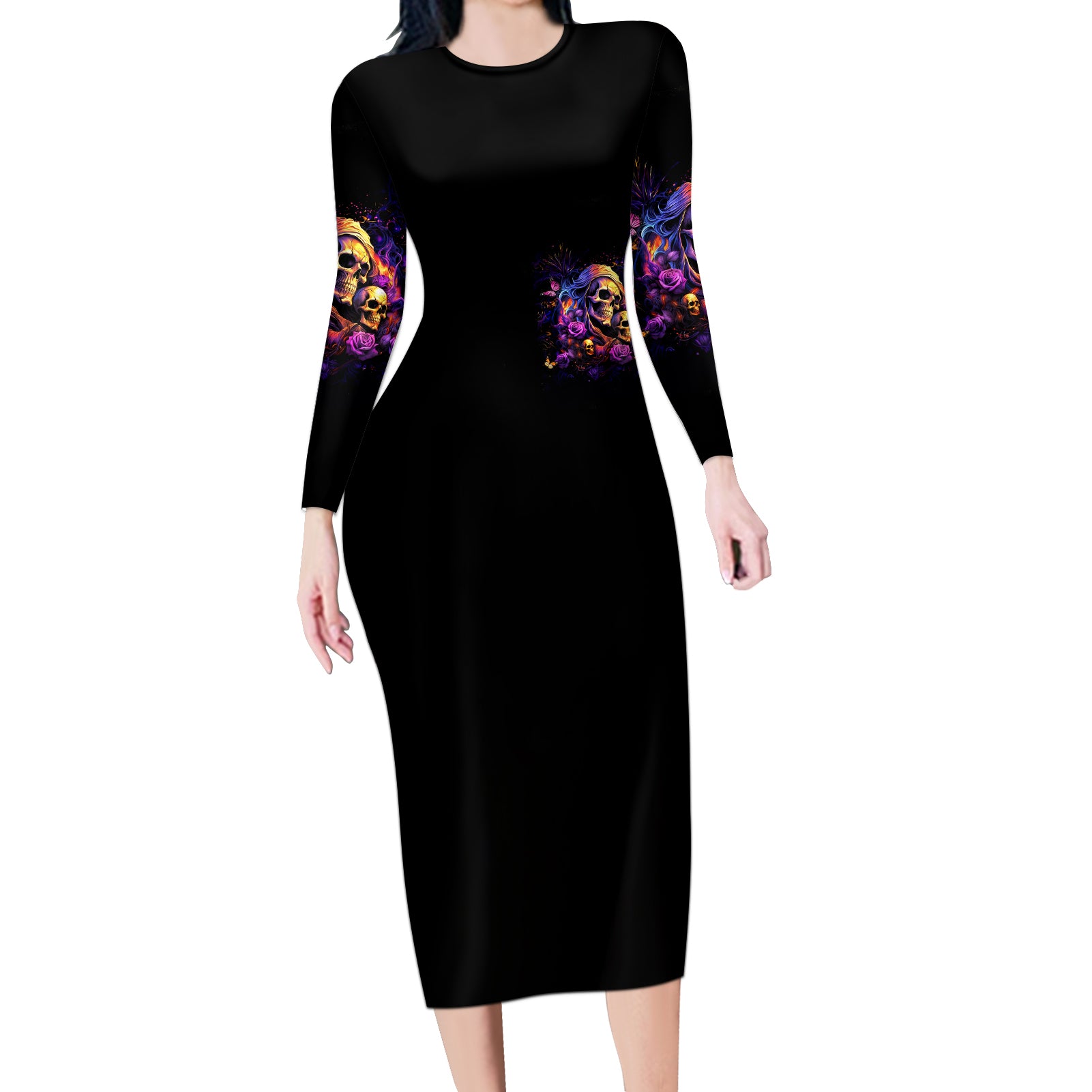 Irish Skull Long Sleeve Bodycon Dress Good Girl Drinve Wine, Badass Girl Chug Beer