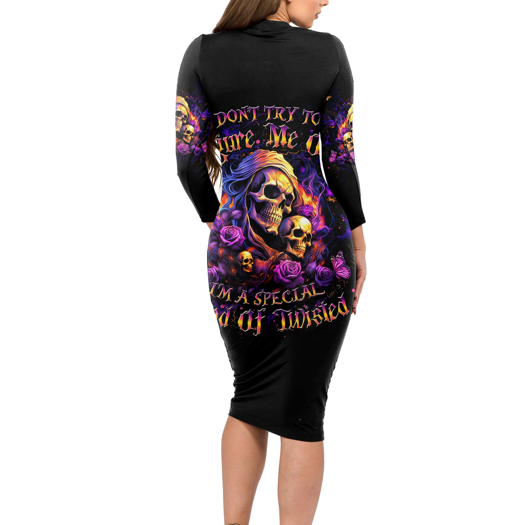 Irish Skull Long Sleeve Bodycon Dress Good Girl Drinve Wine, Badass Girl Chug Beer