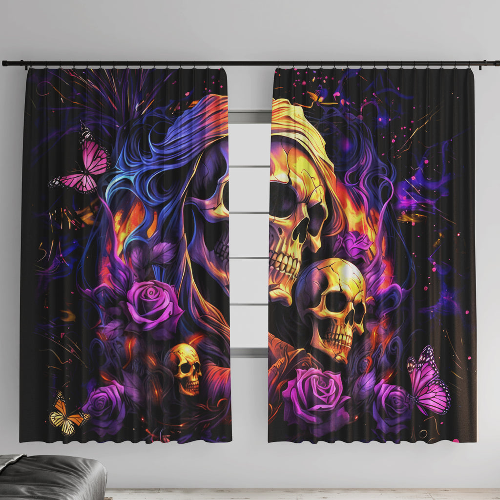 Irish Skull Window Curtain Good Girl Drinve Wine, Badass Girl Chug Beer