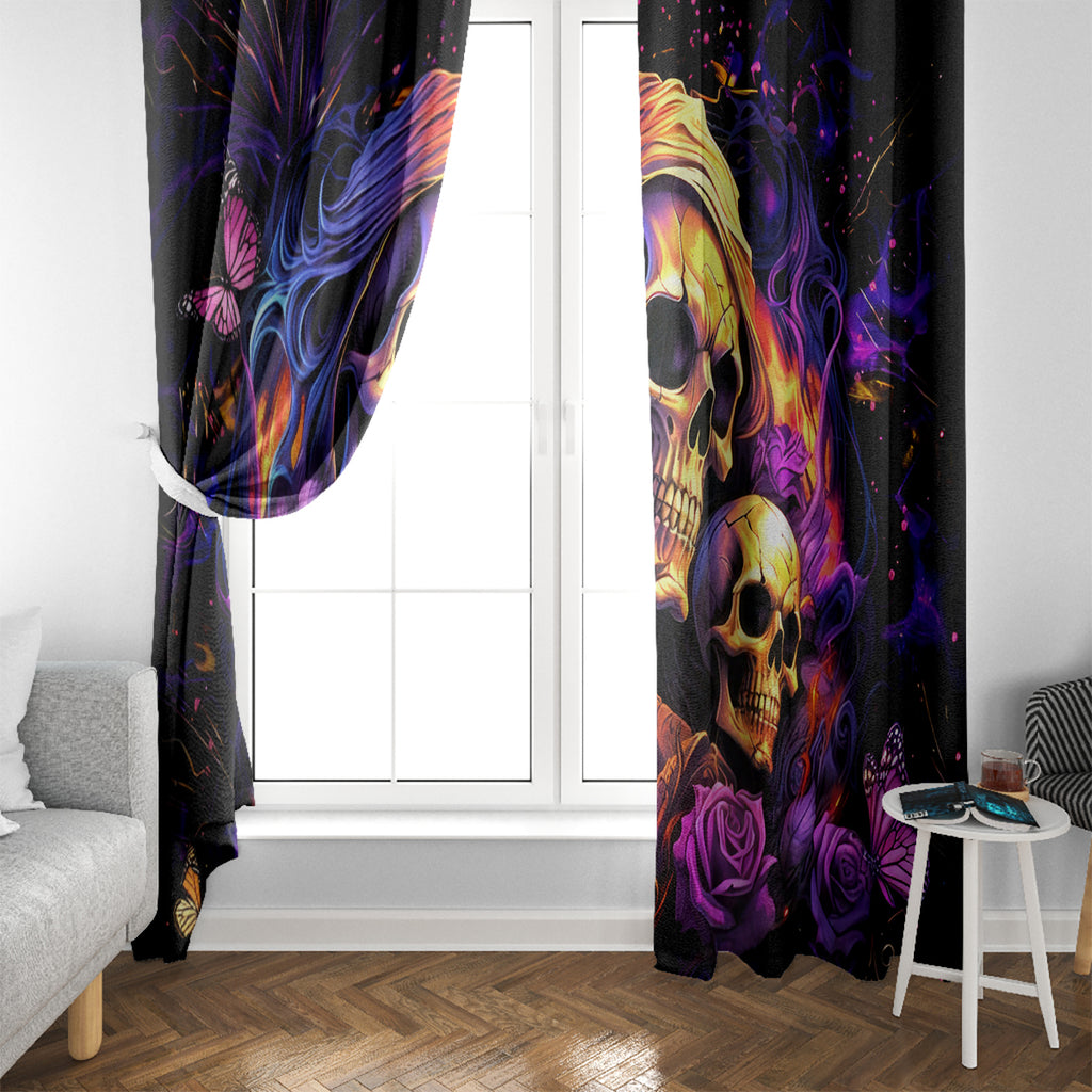 Irish Skull Window Curtain Good Girl Drinve Wine, Badass Girl Chug Beer