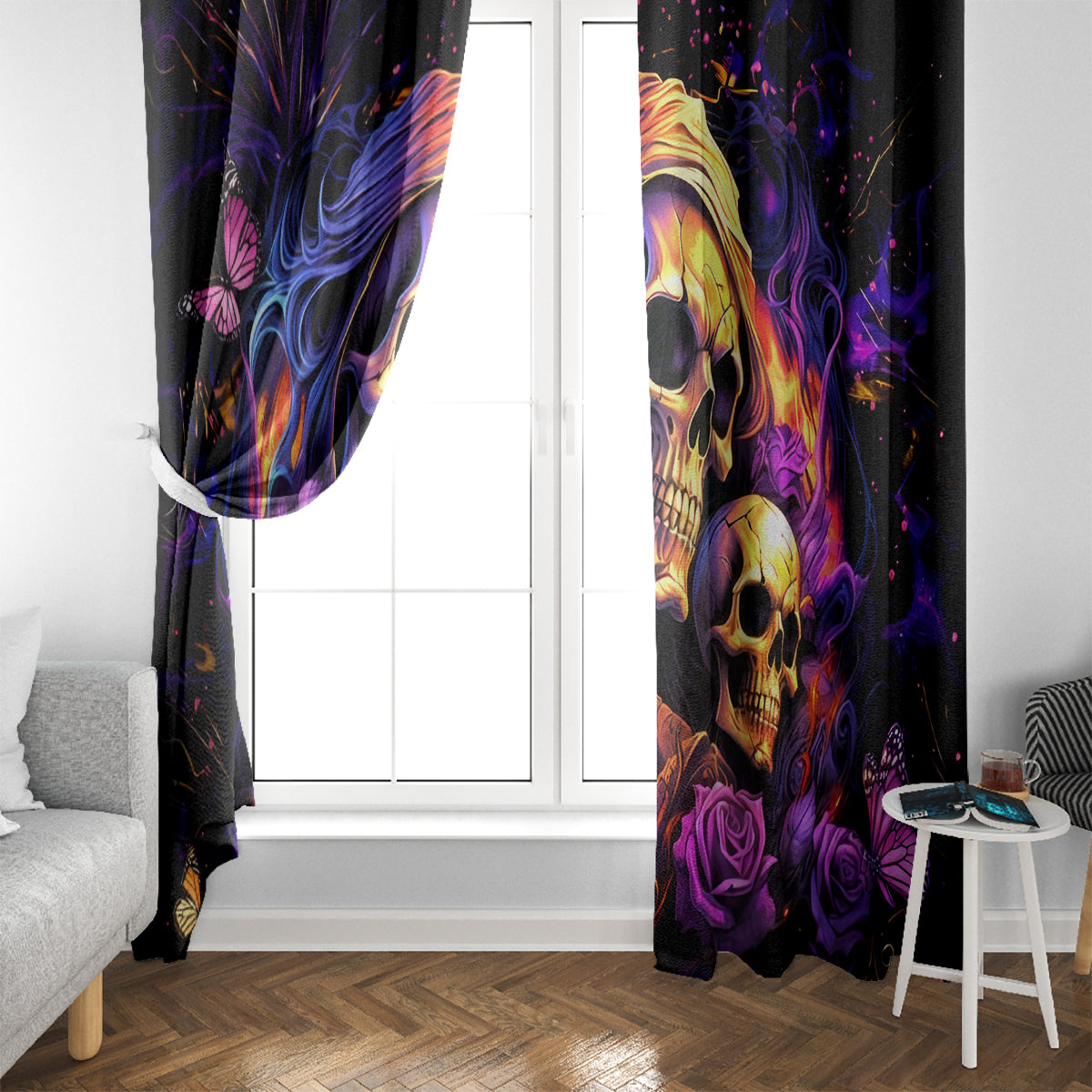 Irish Skull Window Curtain Good Girl Drinve Wine, Badass Girl Chug Beer