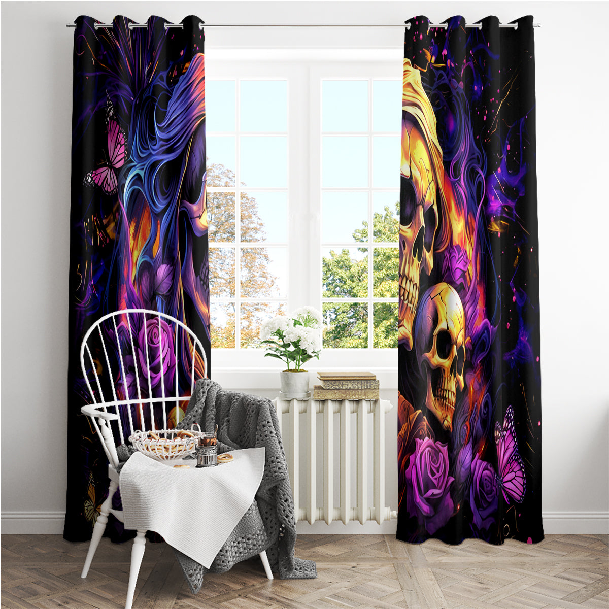 Irish Skull Window Curtain Good Girl Drinve Wine, Badass Girl Chug Beer