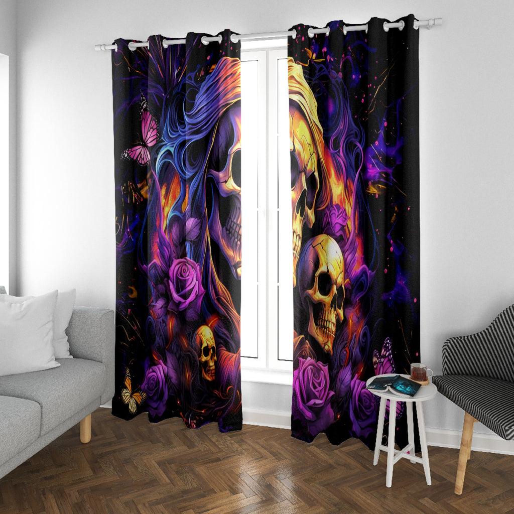 Irish Skull Window Curtain Good Girl Drinve Wine, Badass Girl Chug Beer