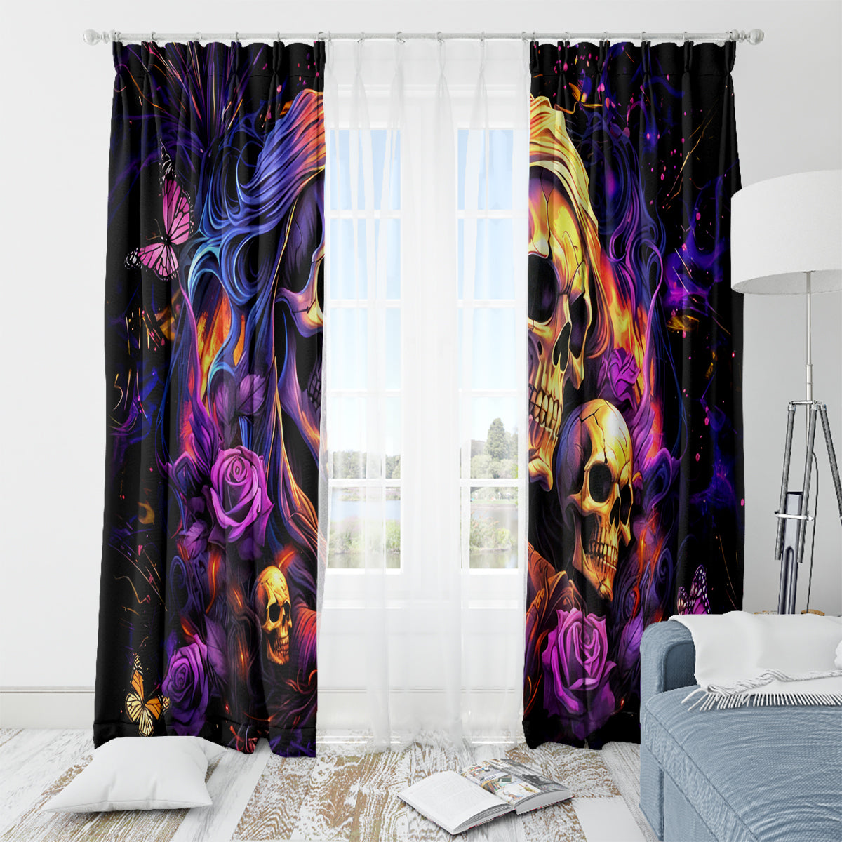 Irish Skull Window Curtain Good Girl Drinve Wine, Badass Girl Chug Beer